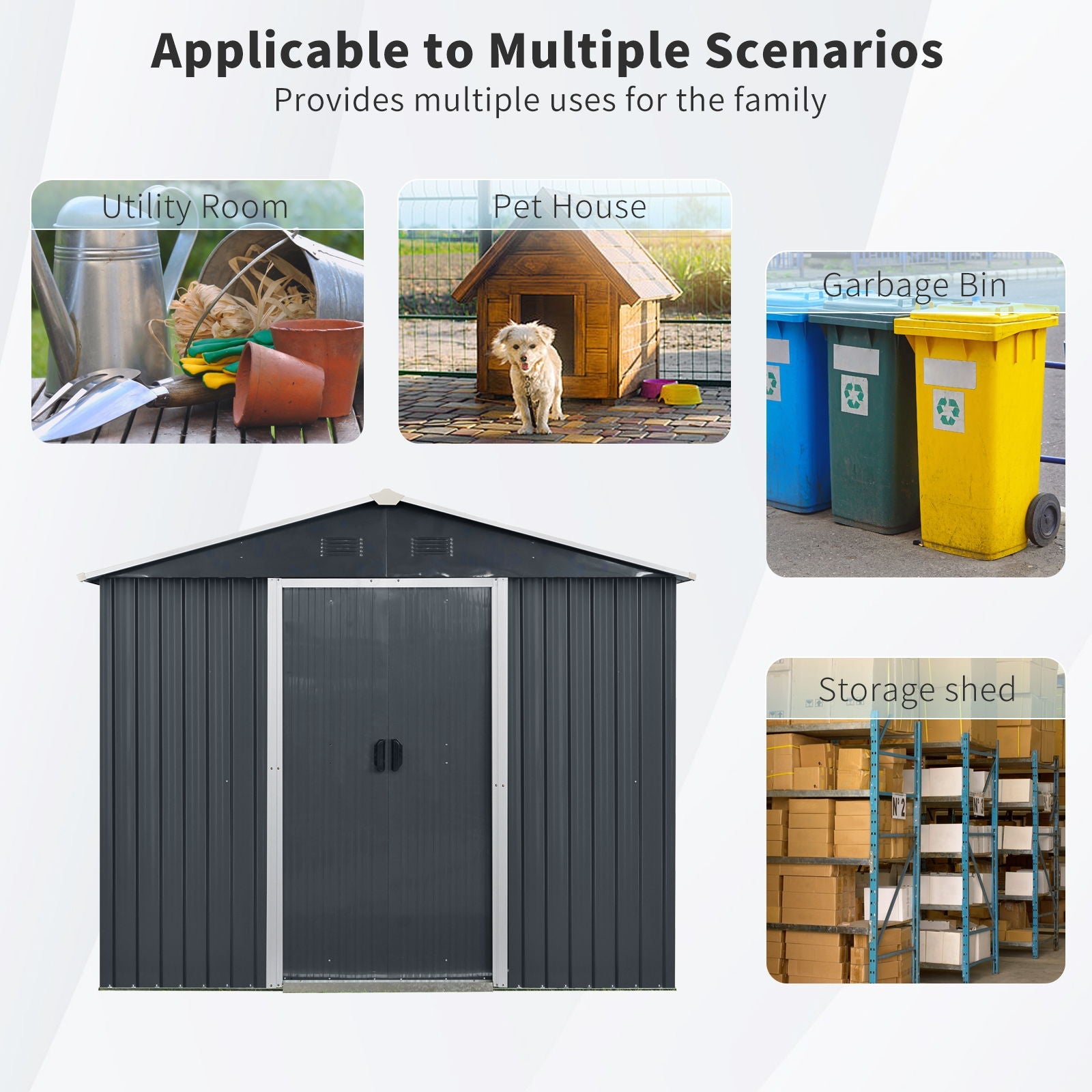 8Ft X 4Ft Outdoor Metal Storage Shed With Window And Metal Foundation For Backyard, Patio, Lawn