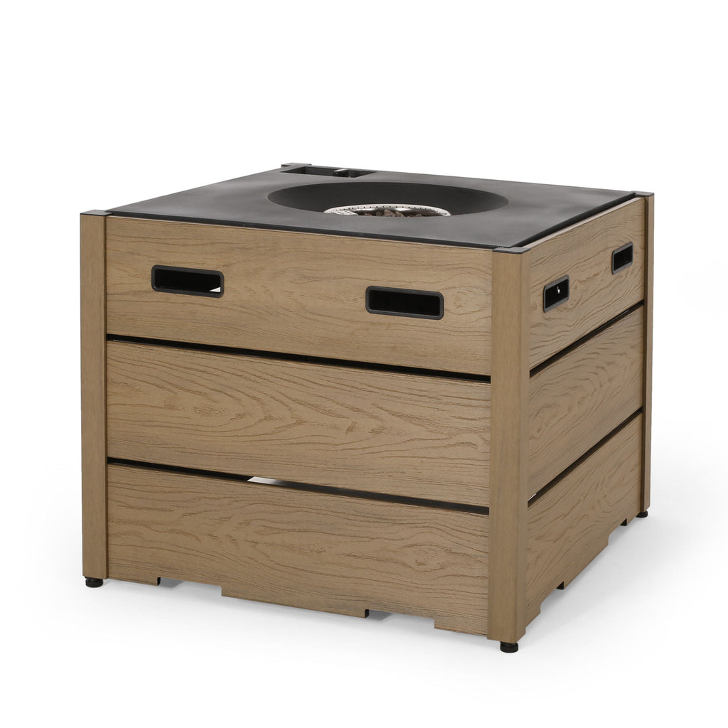 Rustic Style Outdoor Square Propane Fire Pit, 40,000 BTU