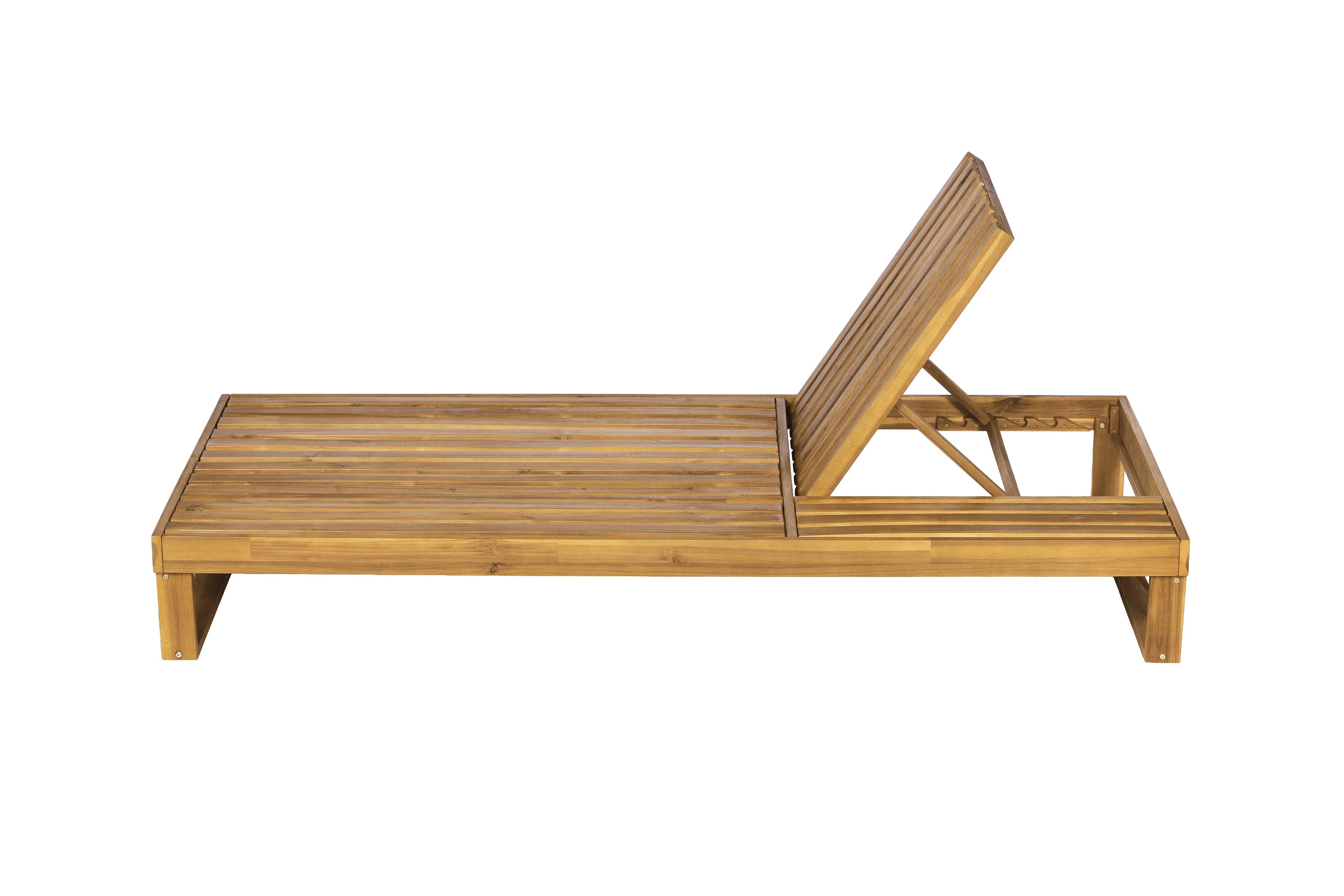 Acacia Wood Chaise Lounge Teak Finish with Adjustable Recliner