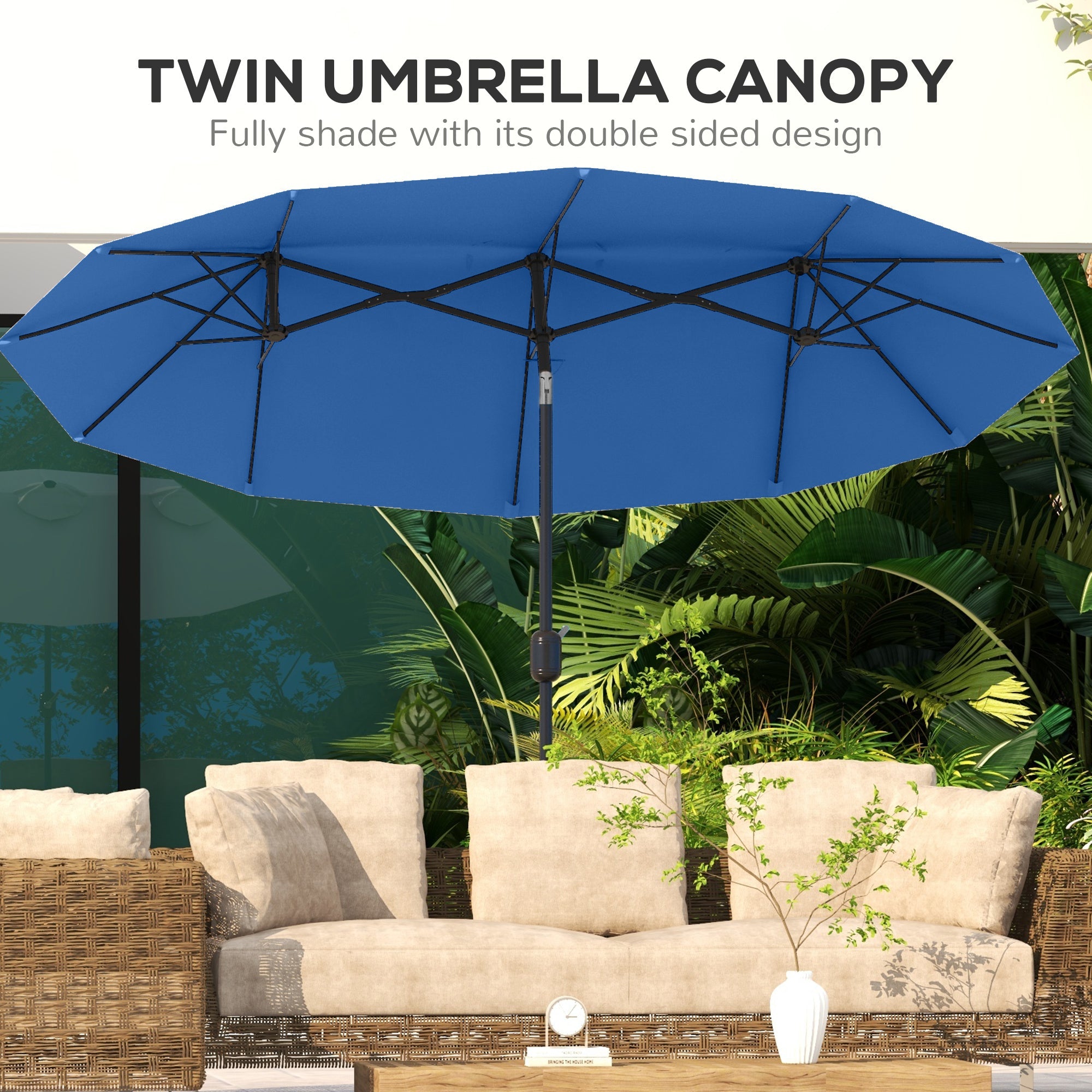 Outsunny 9.5' Double-Sided Patio Umbrella with 3 Air Vents, Tilt and Crank