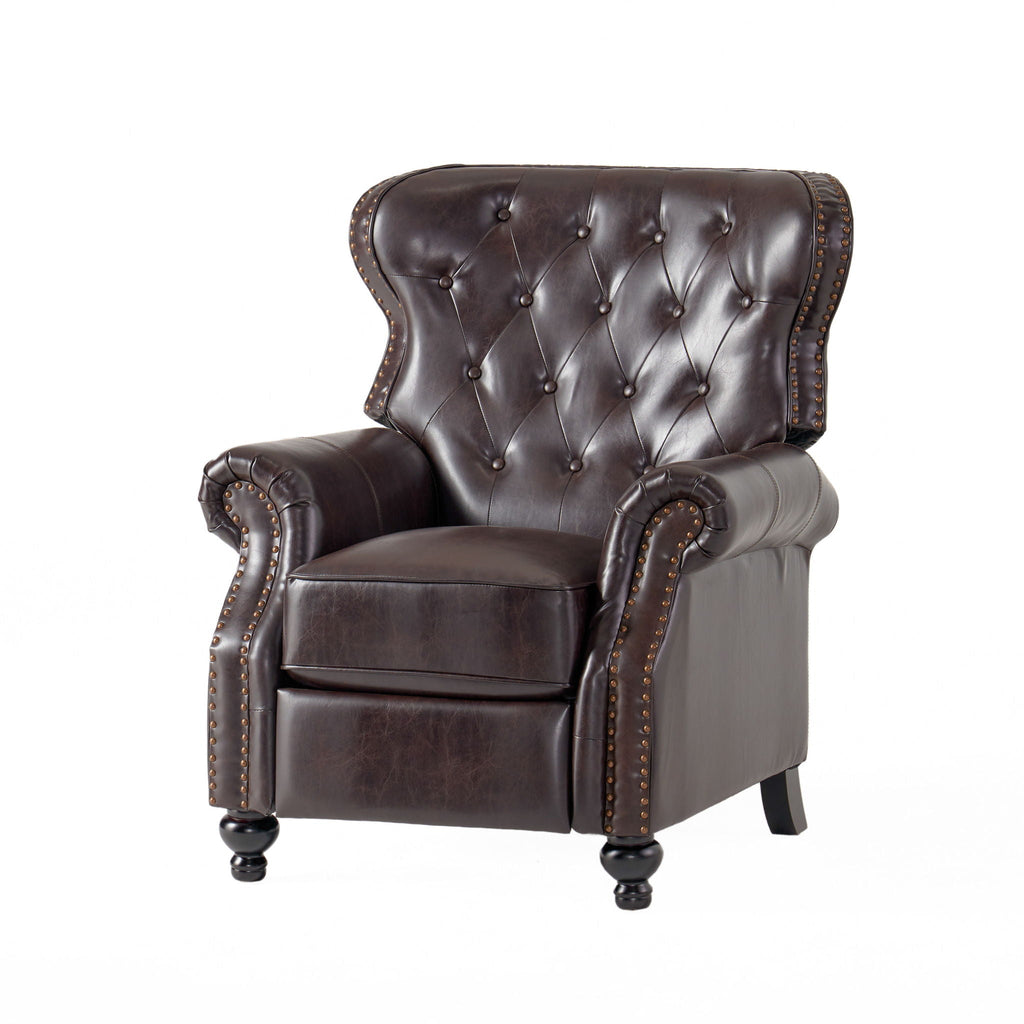 Contemporary Style Push Back Recliner with Button Tufted Stitching and Nailhead Trim