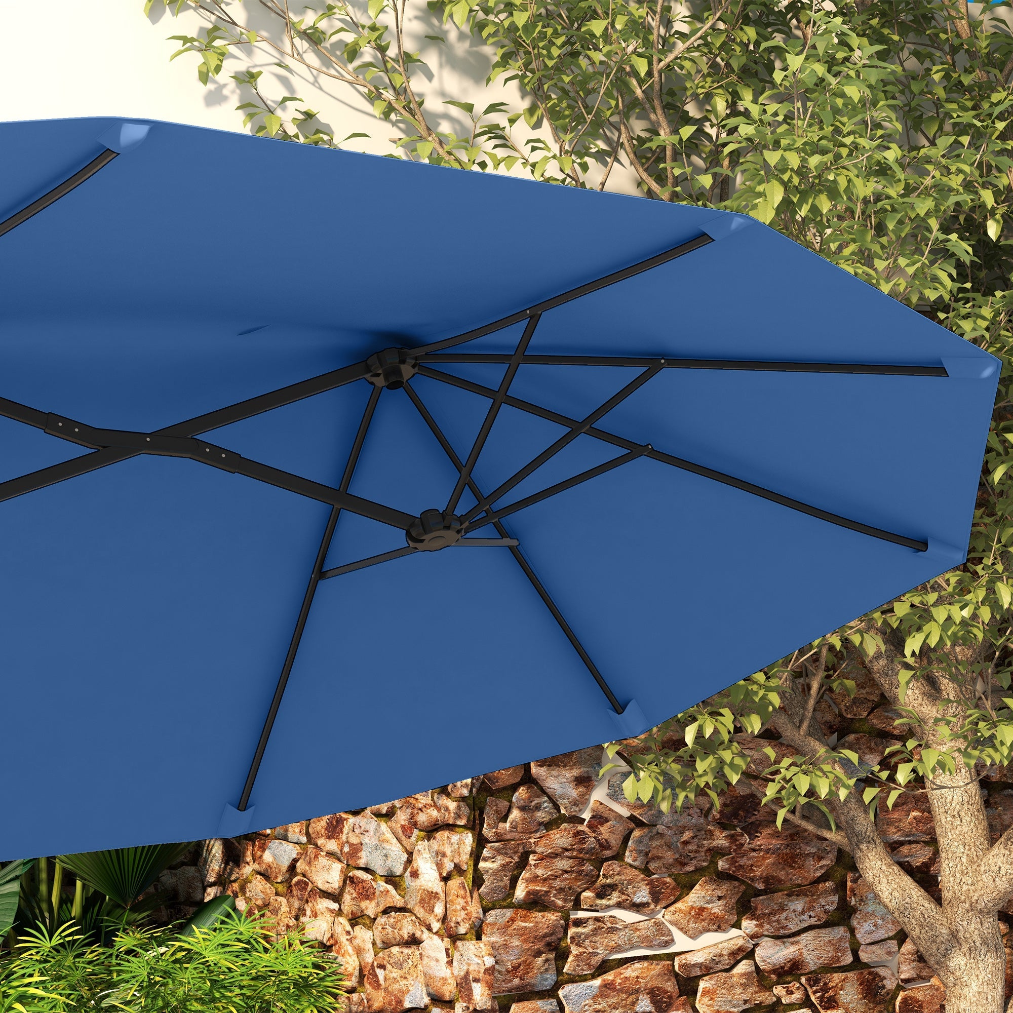 Outsunny 9.5' Double-Sided Patio Umbrella with 3 Air Vents, Tilt and Crank