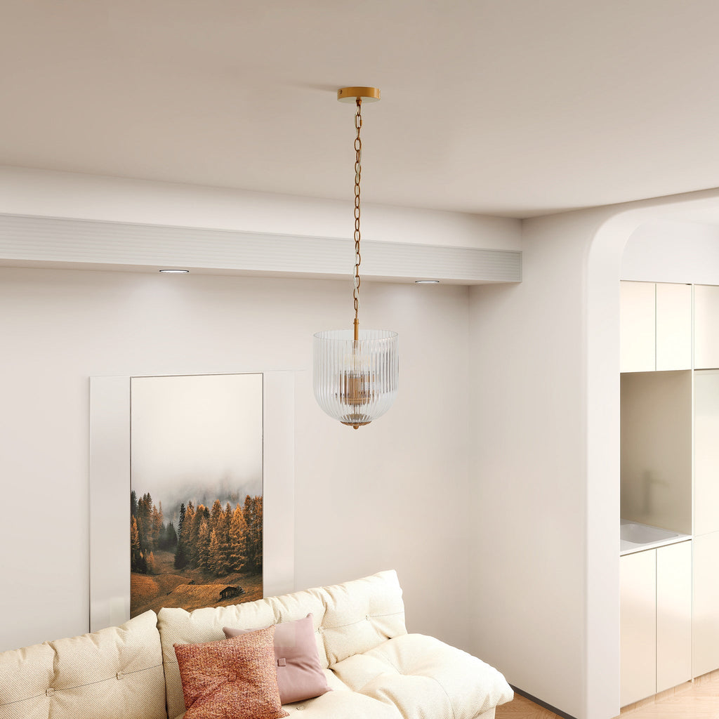 Pendant Lamp – Coarse Gold Metal Frame & Clear Glass Shade | Modern Chic Dining Room & Kitchen Light