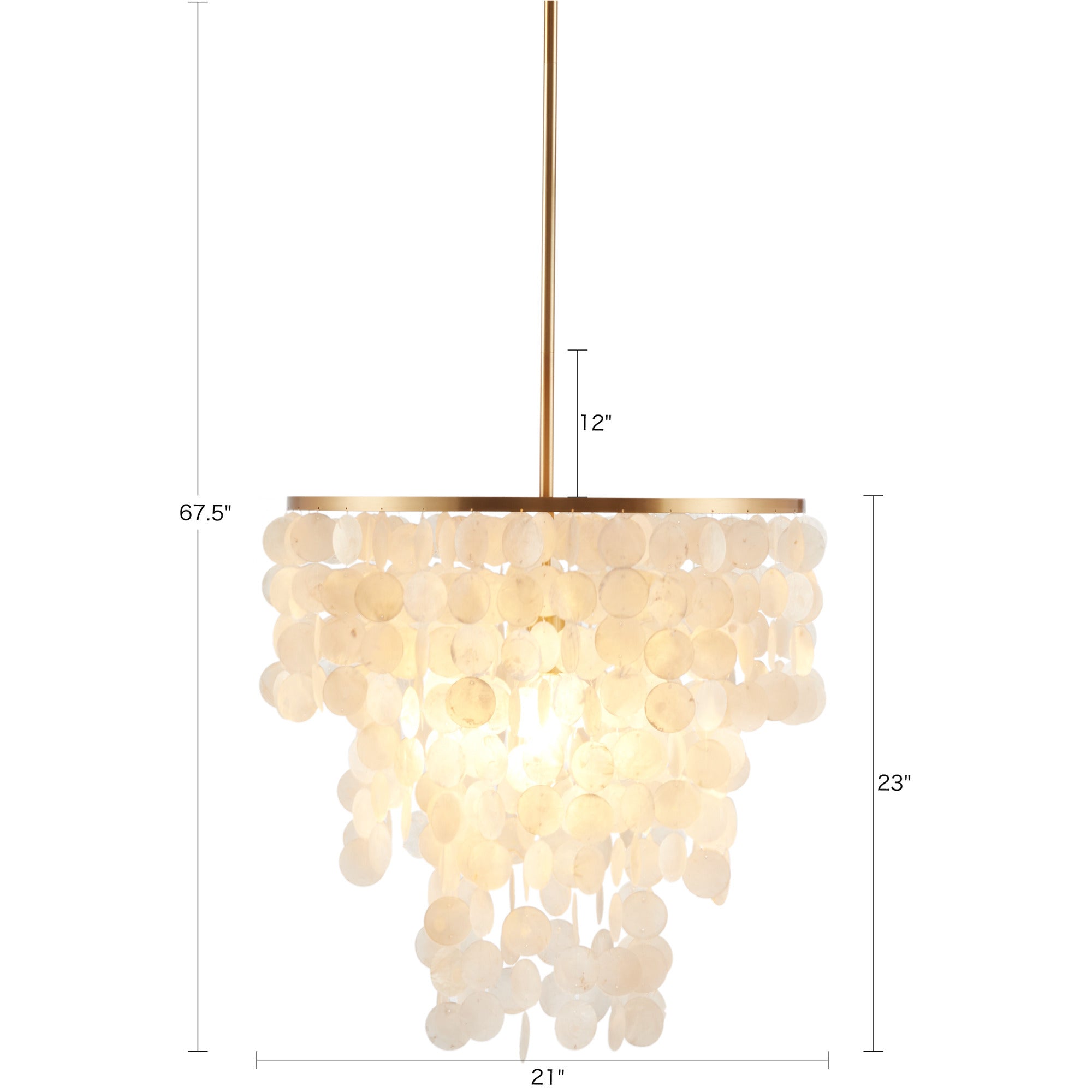 Layered Capiz Shell Chandelier | Coastal Pendant Light with Gold Base — 21" Wide, Dimmable, Dining Room, Living Room & Foyer