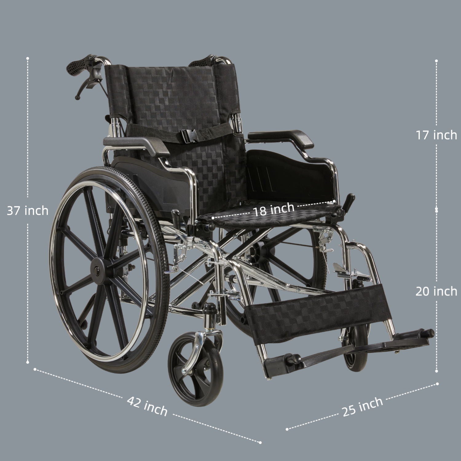 Lightweight Foldable Manual Wheelchair for Adults with Double Brakes