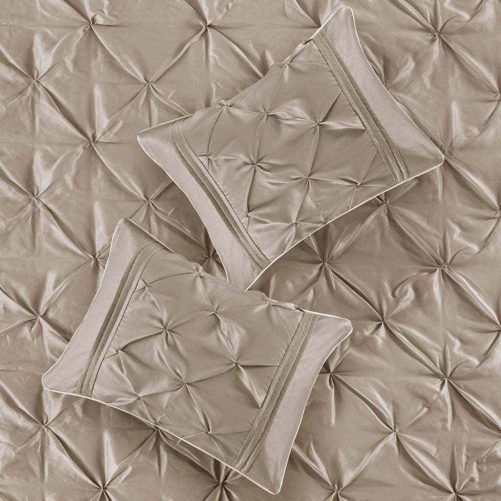 7 Piece Tufted Comforter Set Taupe Queen