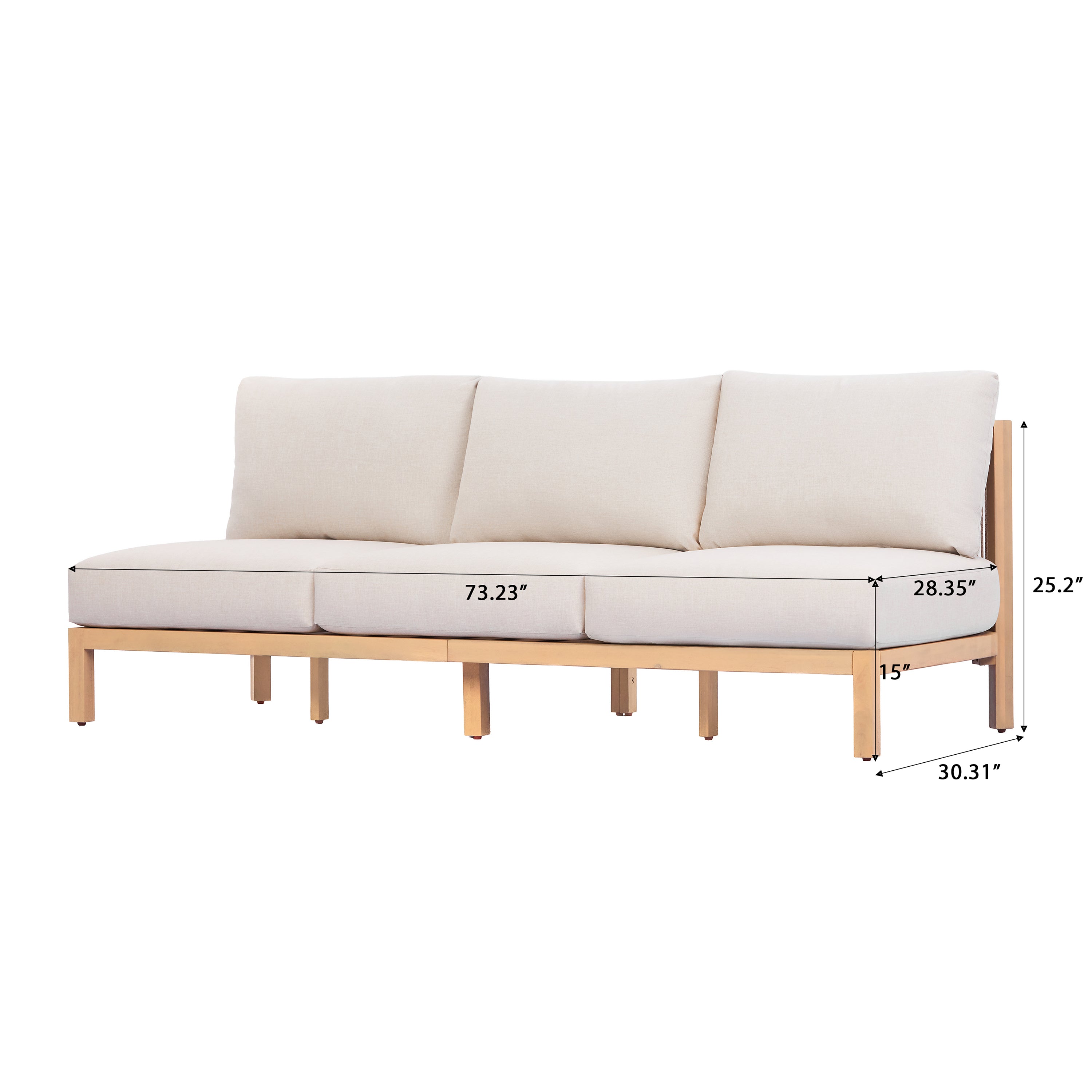 73.23" Outdoor Acacia Wood Frame Rope-Braided Backrest Three-Seater Sofa