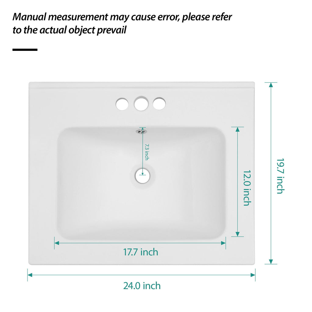 Modern Rectangular Single Vanity Top With Overflow And 3 Faucet Holes - White