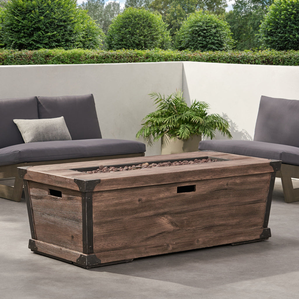Outdoor Patio Rectangle Gas Burning Fire Pit - Wood Pattern