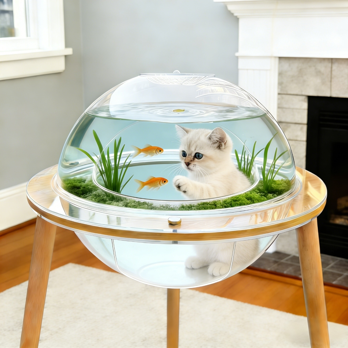 Large Cat Cave with 360° Immersive Cat TV and Wooden Legs