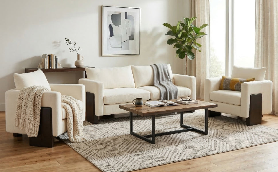 Cozy Sofa Set Oversized Comfy Cloud Sofa with Rubberwood Legs