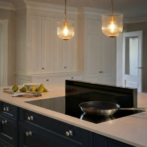 Pendant Lamp – Coarse Gold Metal Frame & Clear Glass Shade | Modern Chic Dining Room & Kitchen Light