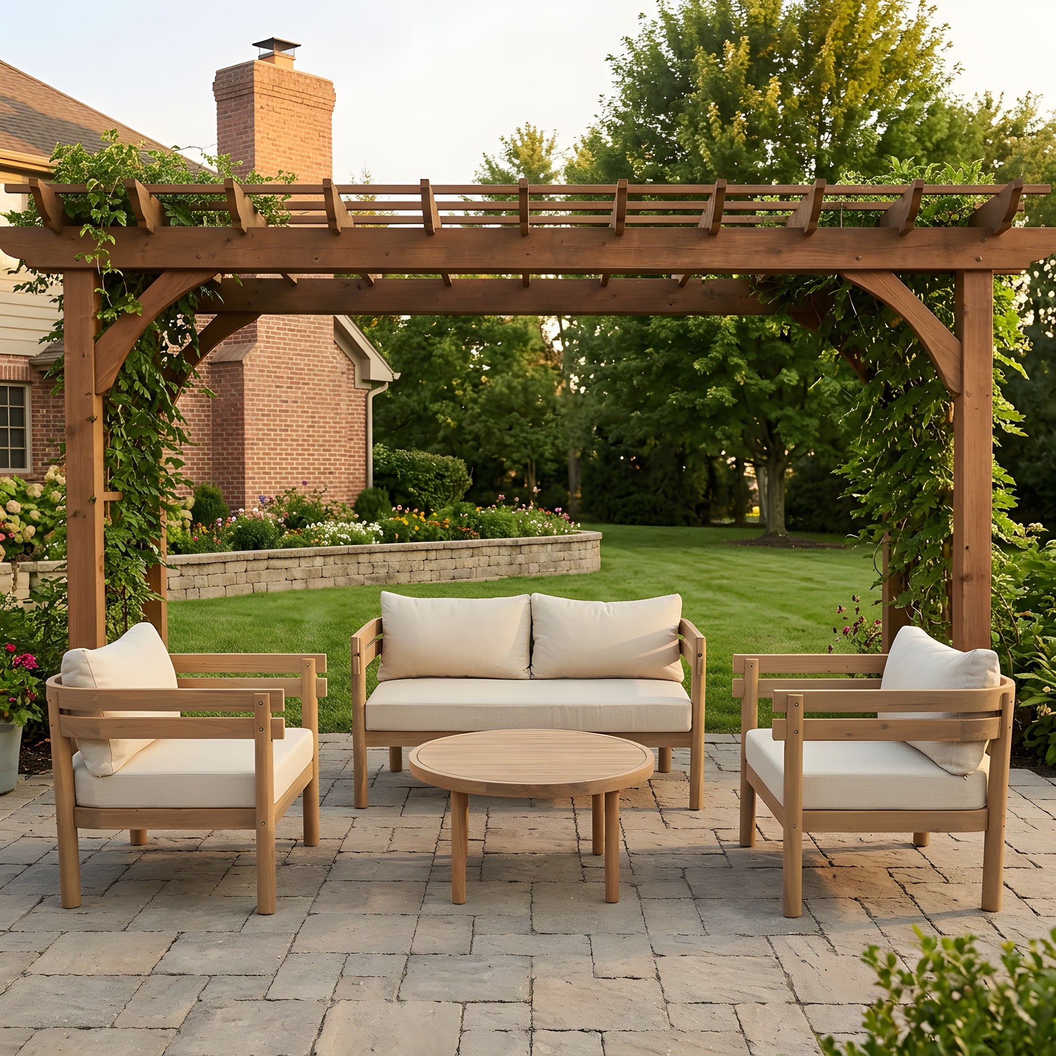 4-Piece Acacia Wood Patio Furniture Set