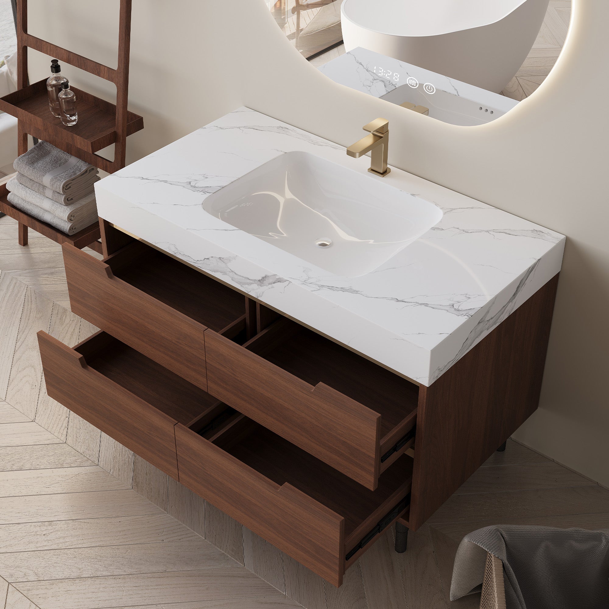 35.4" Farmhouse Free-standing Sintered Stone Bathroom Vanity with Undermount Sink