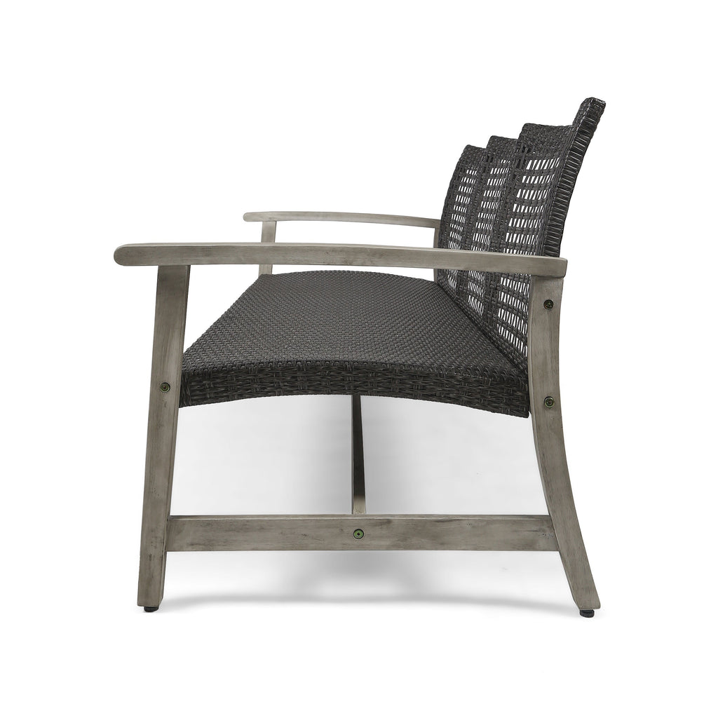 Outdoor Acacia Wood Wicker 3 Seater Sofa