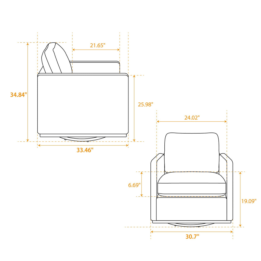 Modern Square Upholstered Swivel Accent Chair with Metal Base