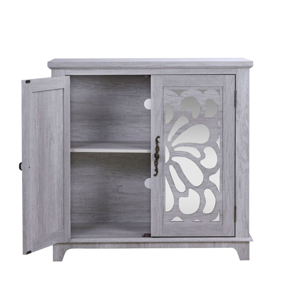 Elegant Sideboard With 2 Acrylic Mirrored Doors, Adjustable Shelf Storage
