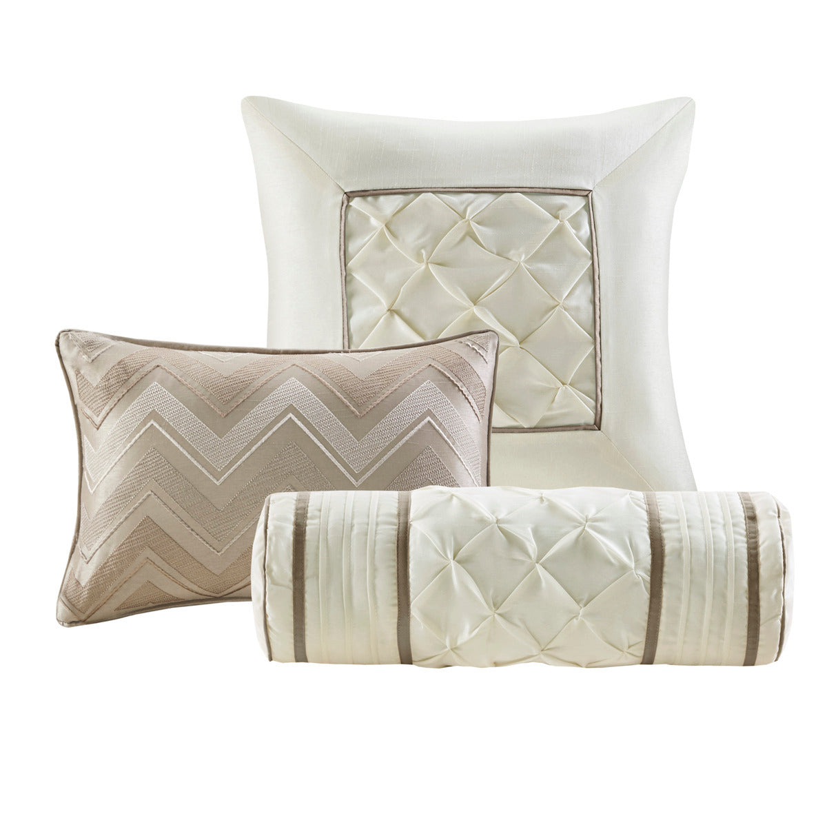 7 Piece Tufted Comforter Set Taupe Queen