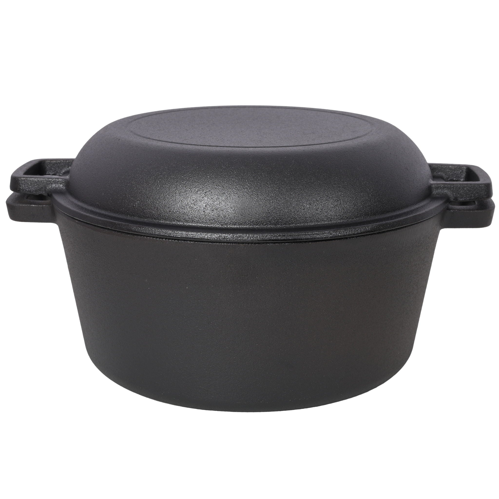 Pre-Seasoned Cast Iron Dutch Oven 2 In 1 With Dual Handles And Covers, 5 Quart - Black