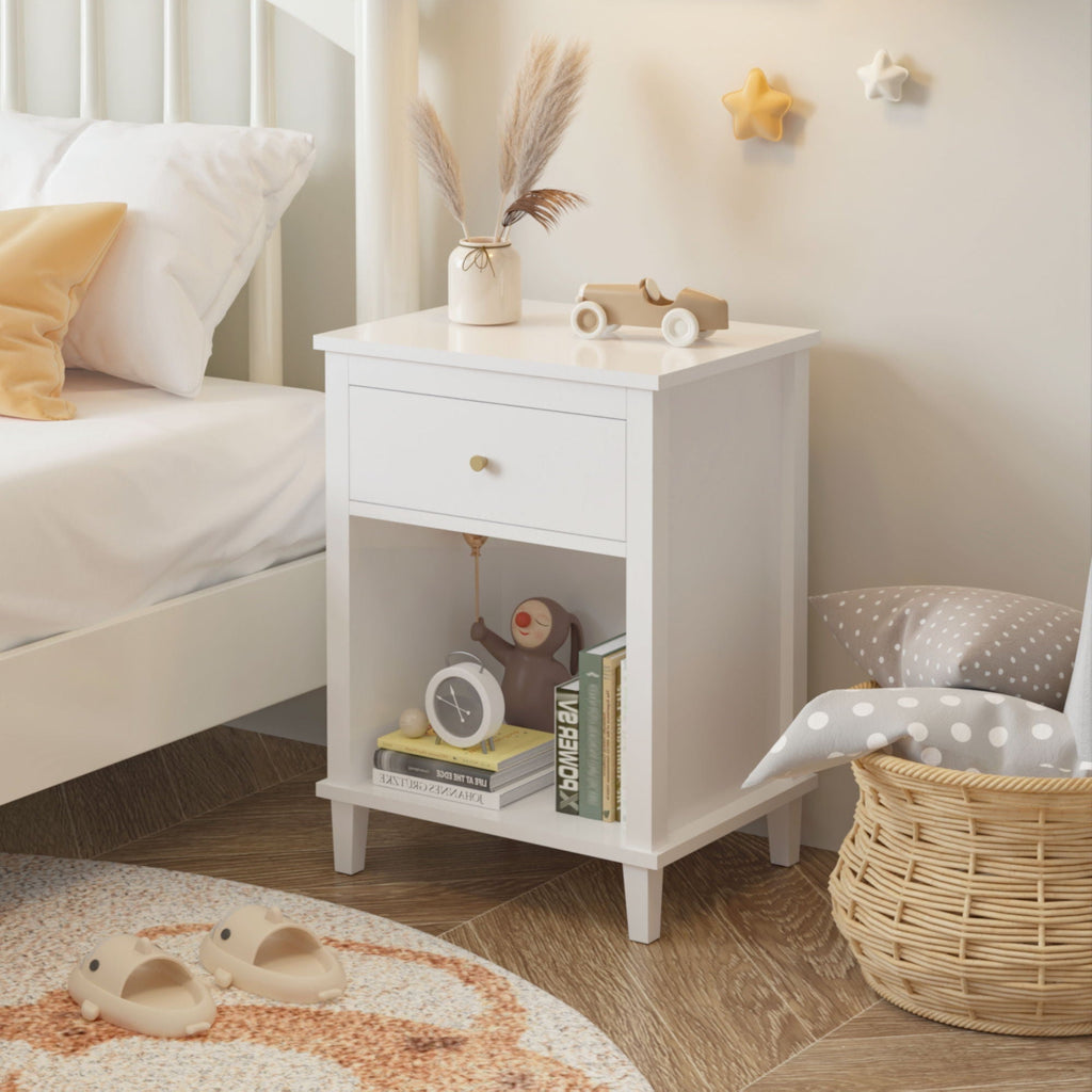 Nightstand With 1 Drawer and 1 Shelf - White