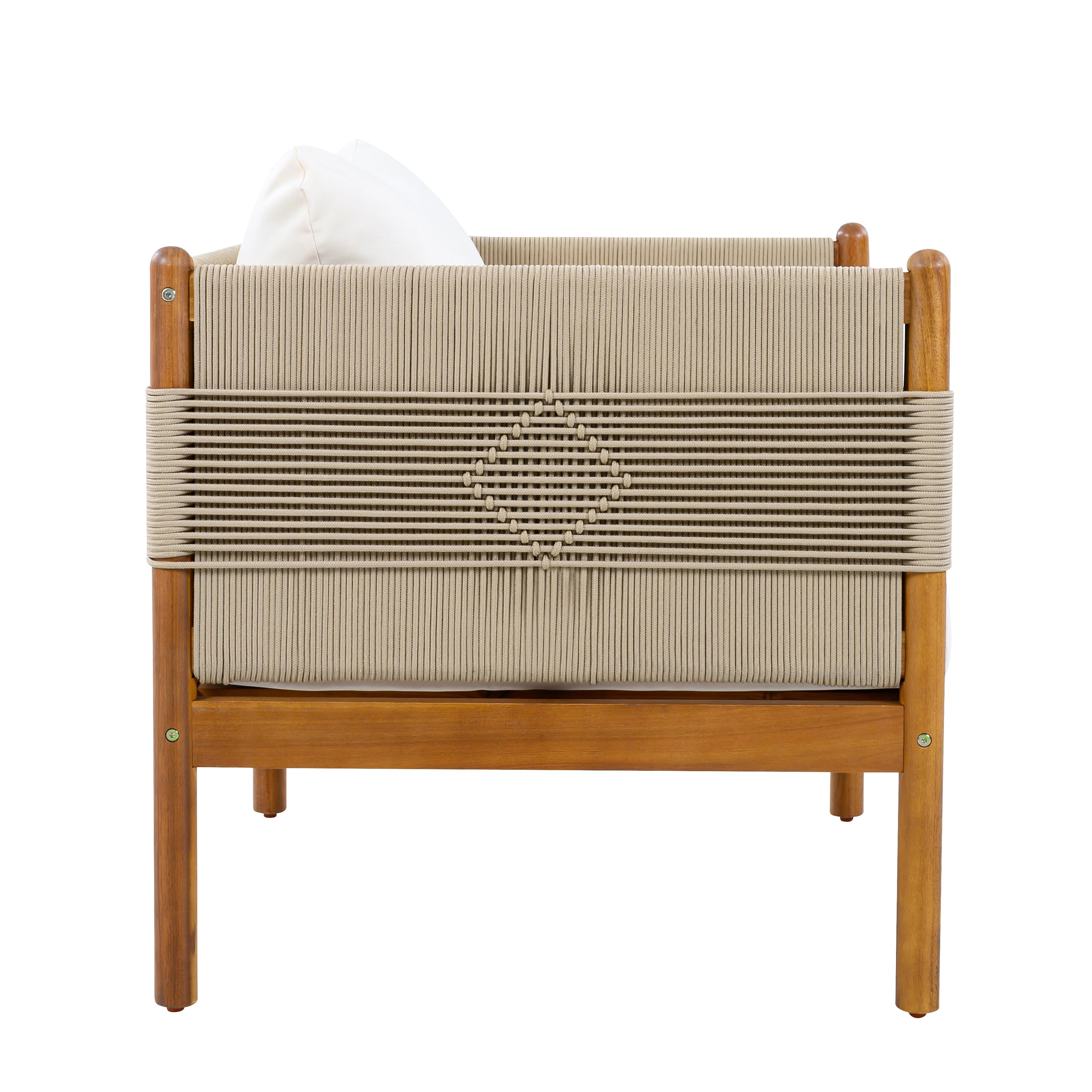 Outdoor Acacia Wood Loveseat with Diamond Rope Weave & Cushions, Teak Finish