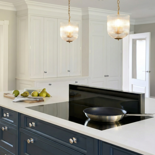 Pendant Lamp – Coarse Gold Metal Frame & Clear Glass Shade | Modern Chic Dining Room & Kitchen Light