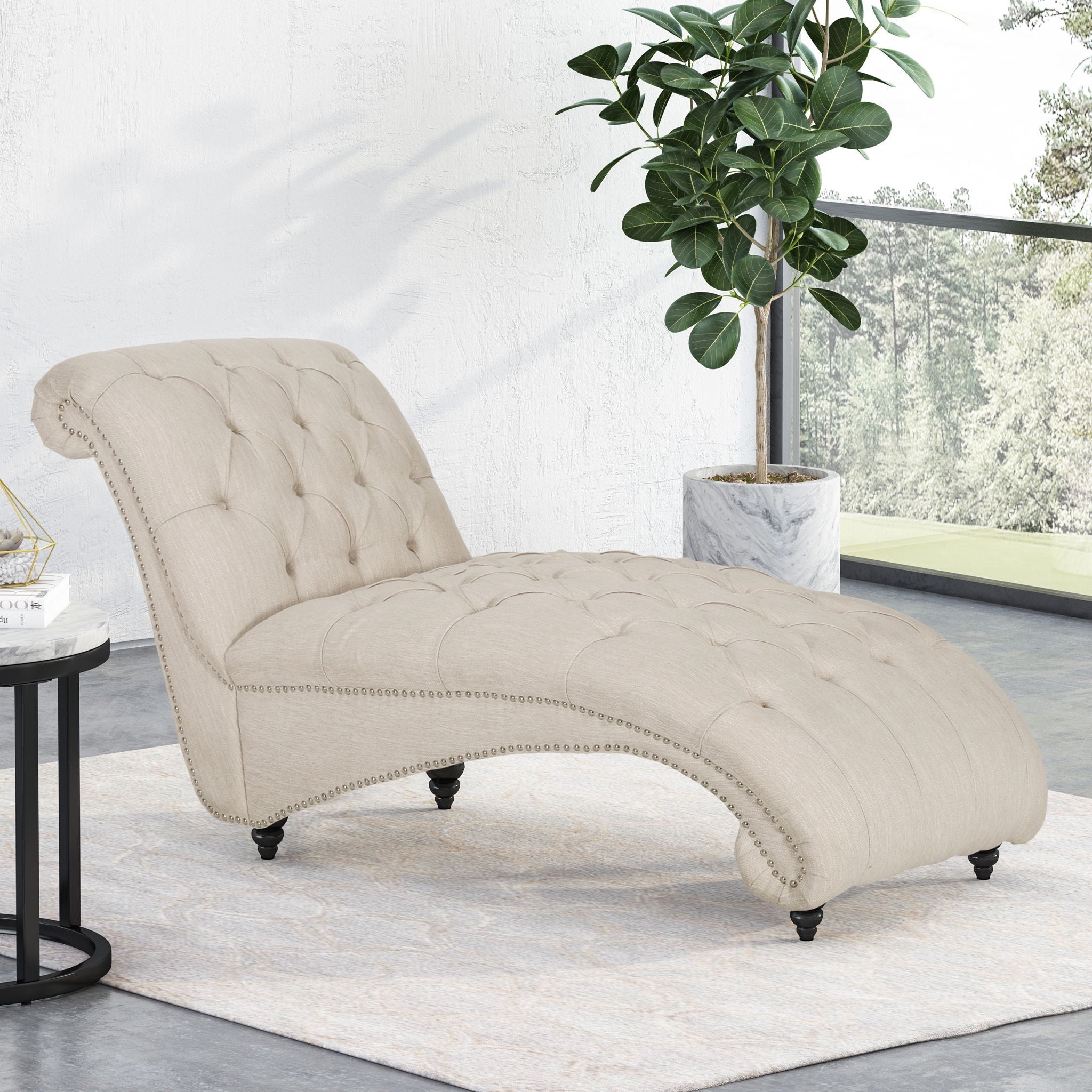 Chaise Lounge With Button Tufted Diamond Stitch