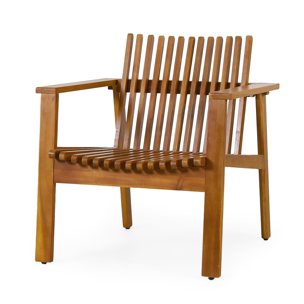 Outdoor Acacia Wood Slatted Club Chairs, Set of 2, Teak Finish