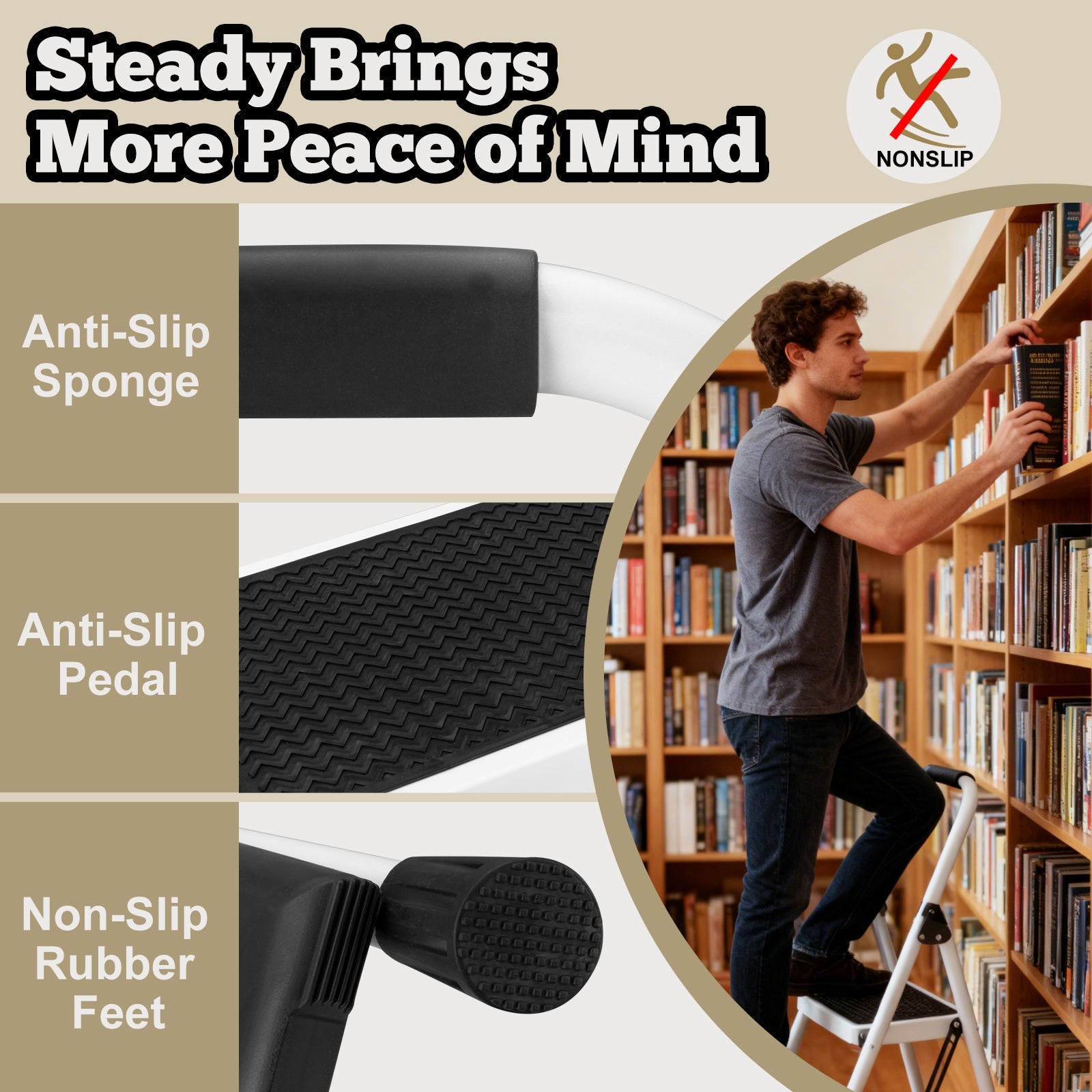 2 Step Ladder Folding Step Stool with Anti-Slip Wide Pedal