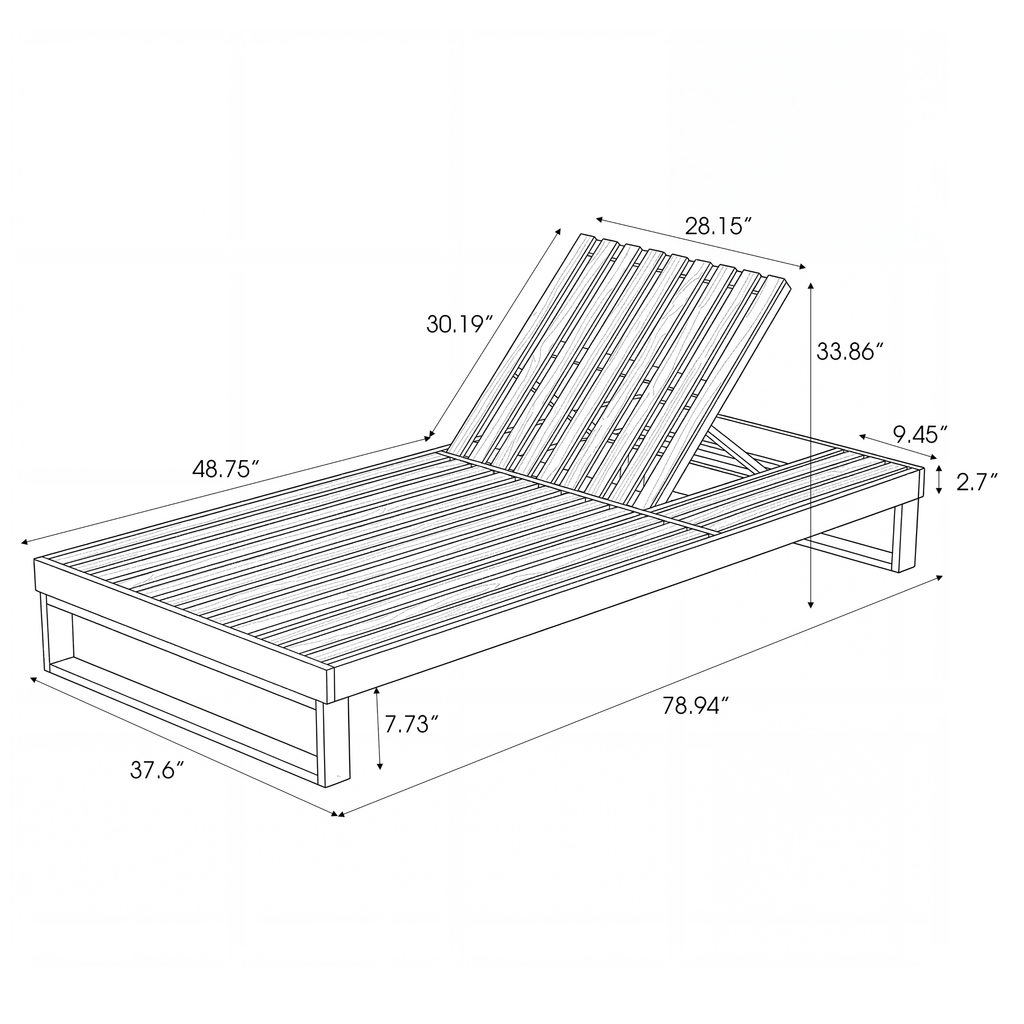 Acacia Wood Chaise Lounge Teak Finish with Adjustable Recliner