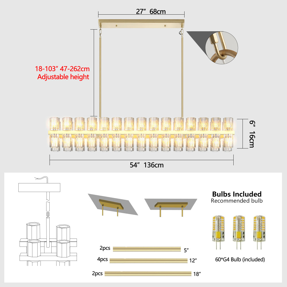 Luxury Crystal Chandelier | Double-Ring LED Ceiling Light for Living Room & Dining Room — Black or Gold, Round or Rectangular