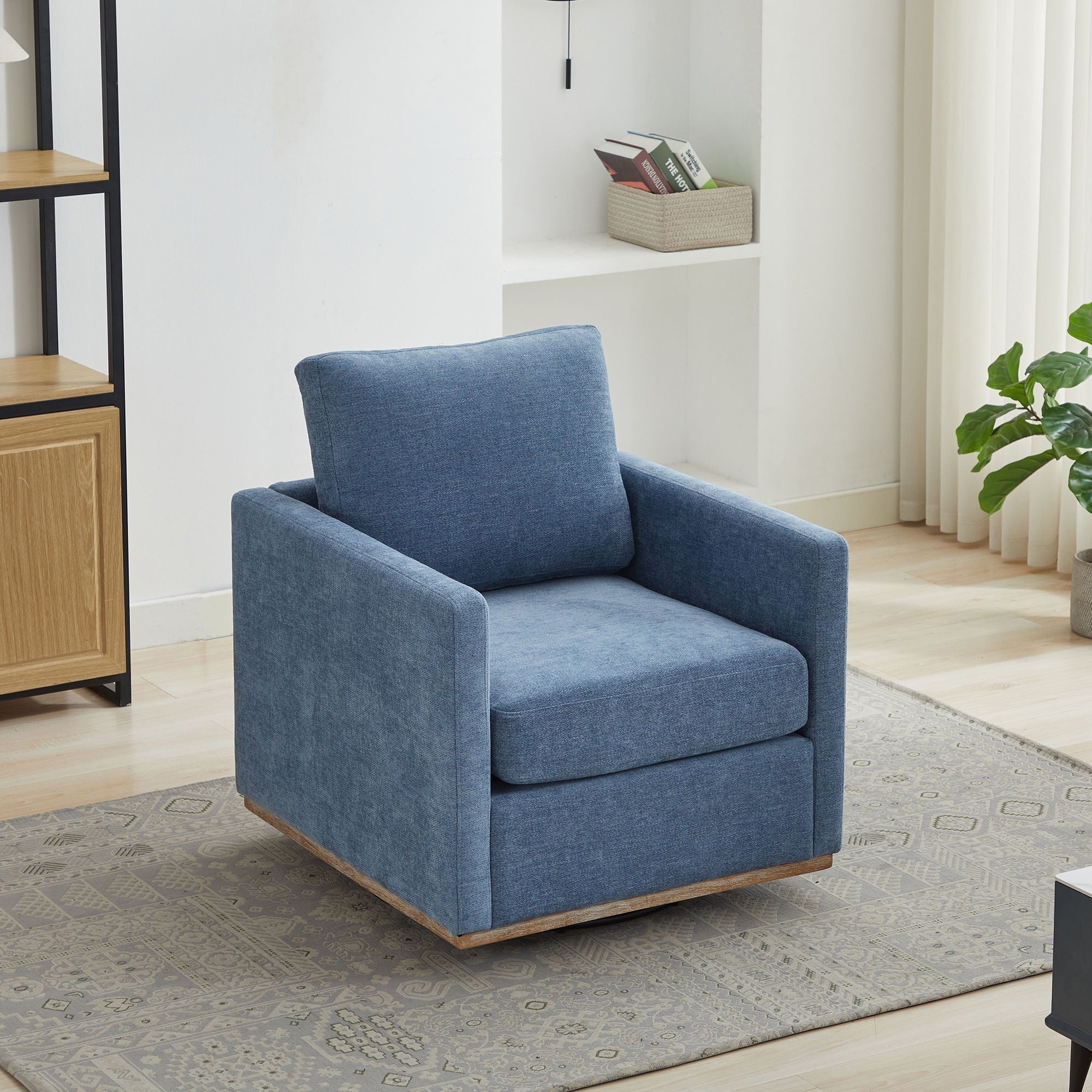 Modern Square Upholstered Swivel Accent Chair with Metal Base