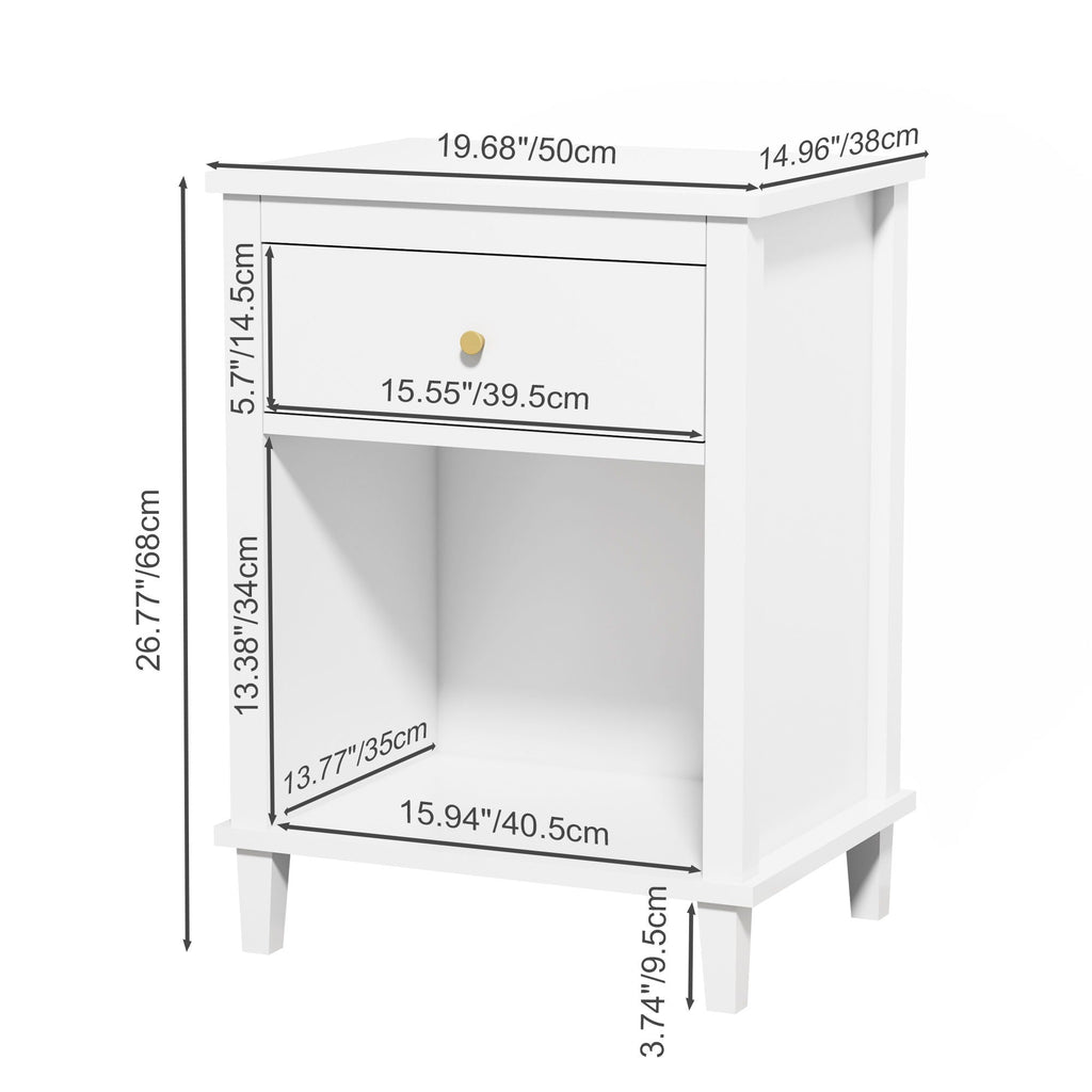 Nightstand With 1 Drawer and 1 Shelf - White
