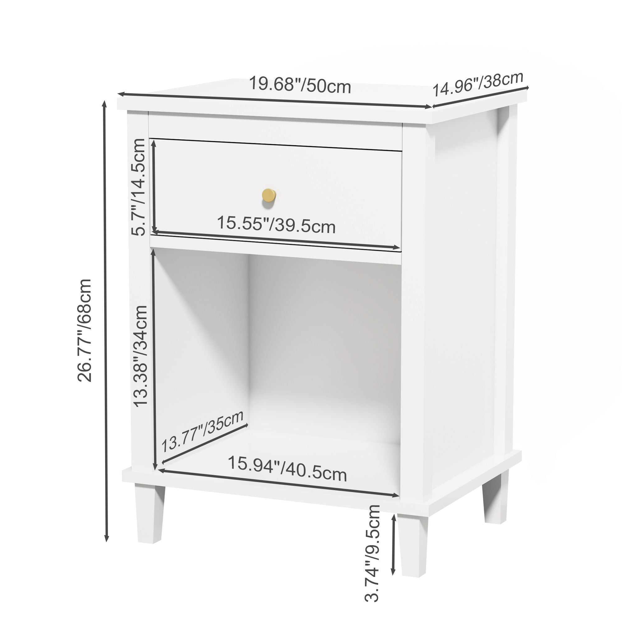 Nightstand With 1 Drawer and 1 Shelf - White