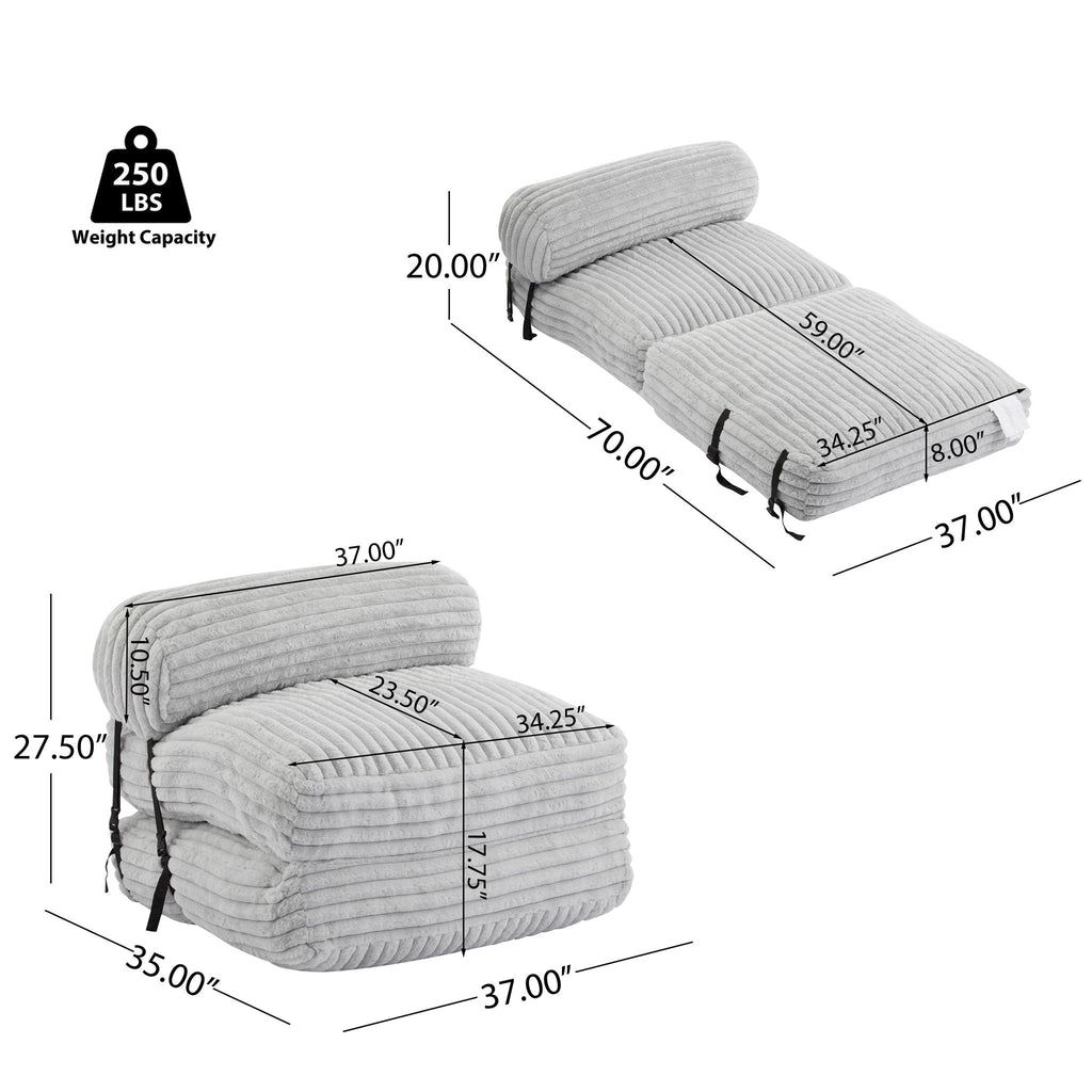 Latina Indoor Foldable Bean Bag Lounge Chair - Light Gray