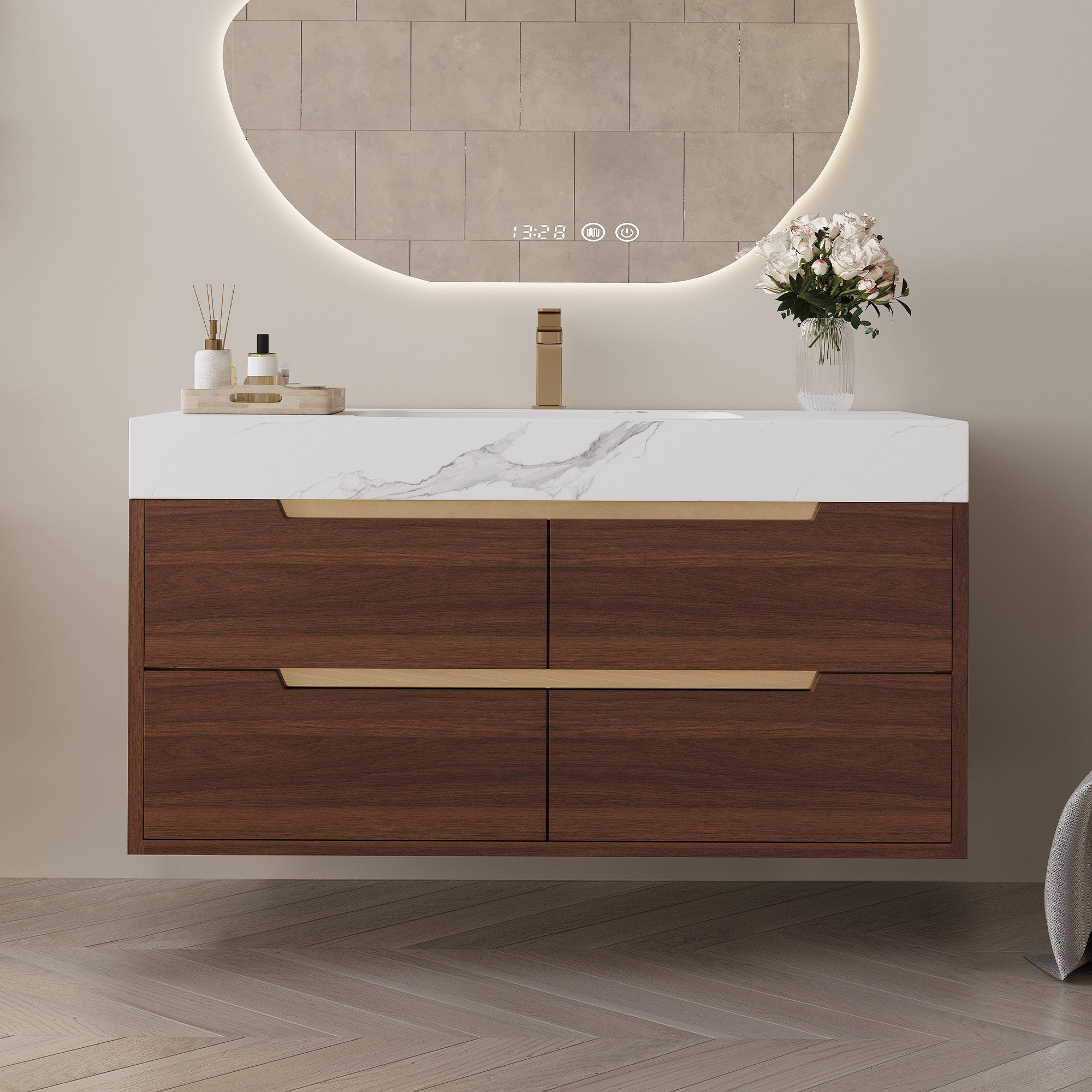 35.4" Farmhouse Free-standing Sintered Stone Bathroom Vanity with Undermount Sink