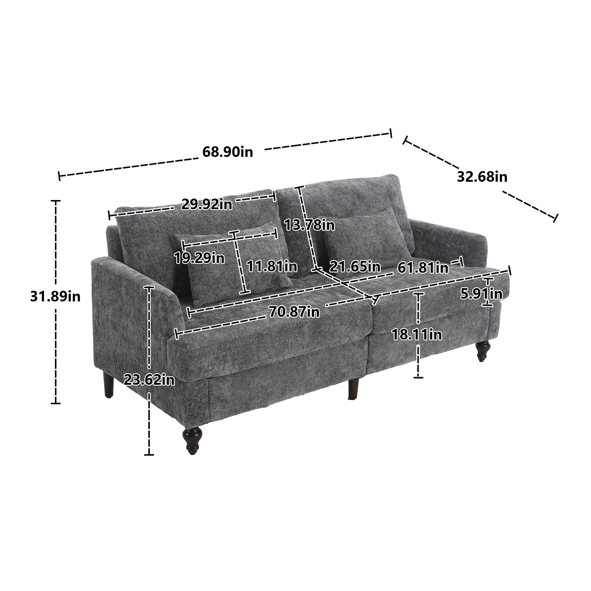 Mid Century Modern Fabric Loveseat Sofa, 2 Seat Upholstered Couch