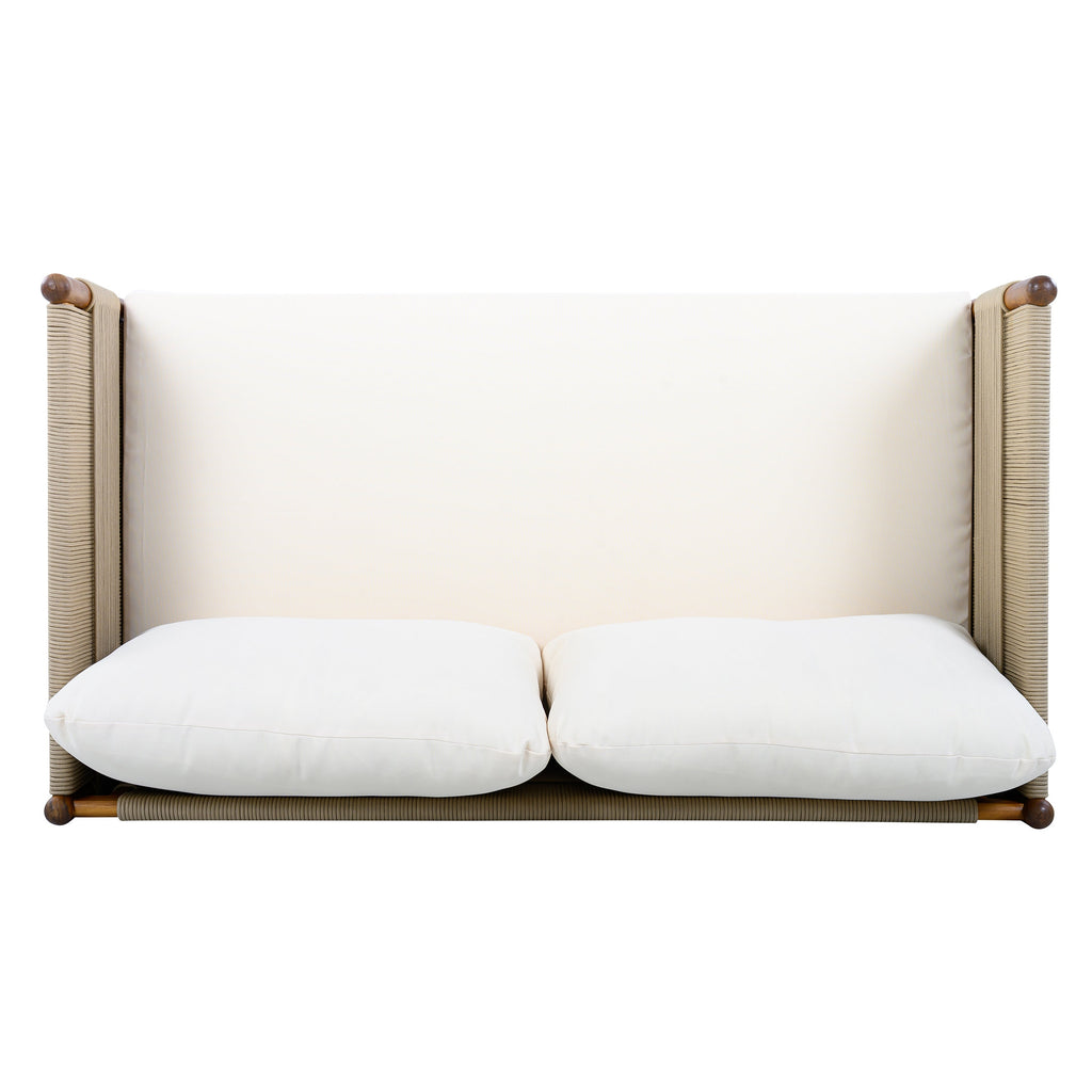 Outdoor Acacia Wood Loveseat with Diamond Rope Weave & Cushions, Teak Finish