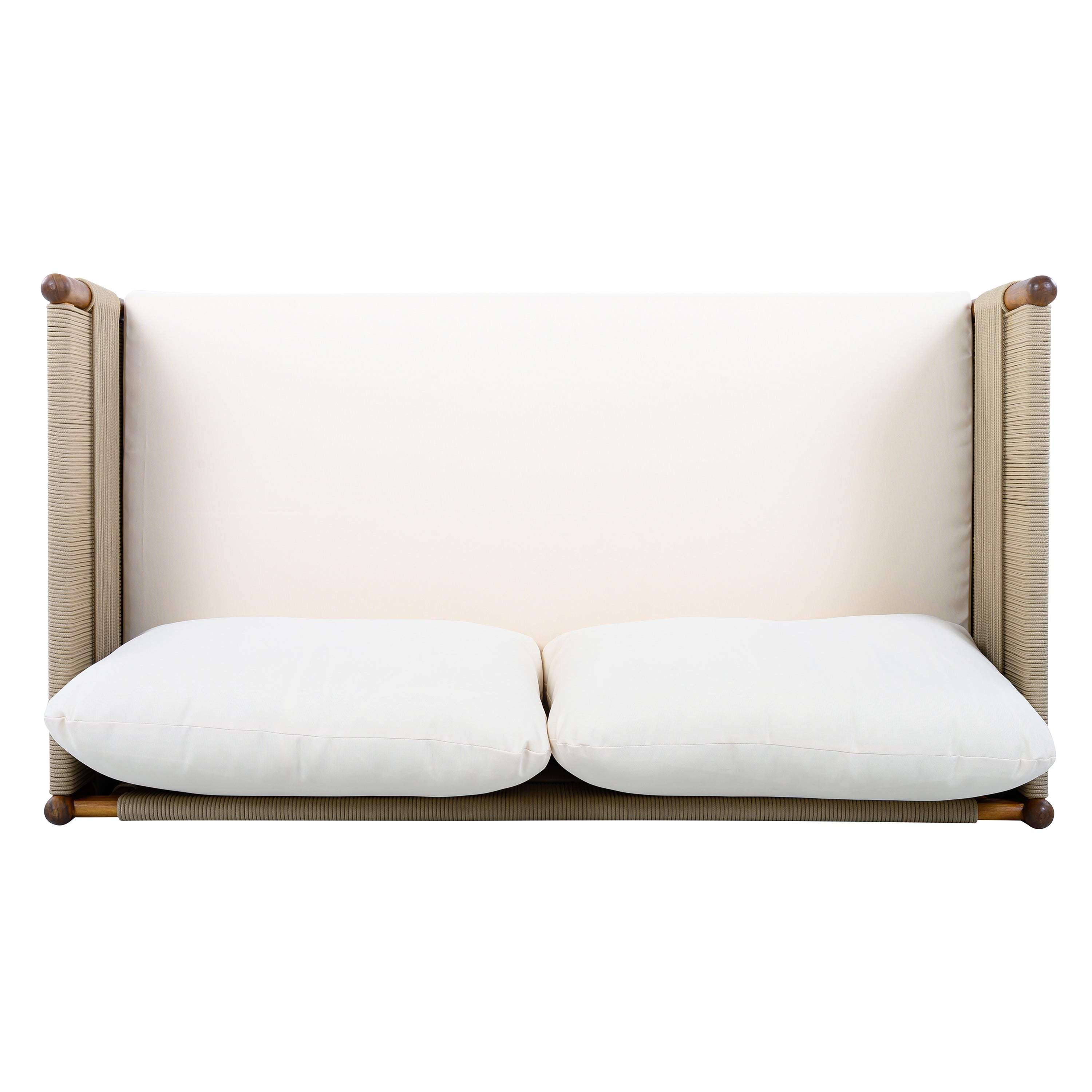 Outdoor Acacia Wood Loveseat with Diamond Rope Weave & Cushions, Teak Finish