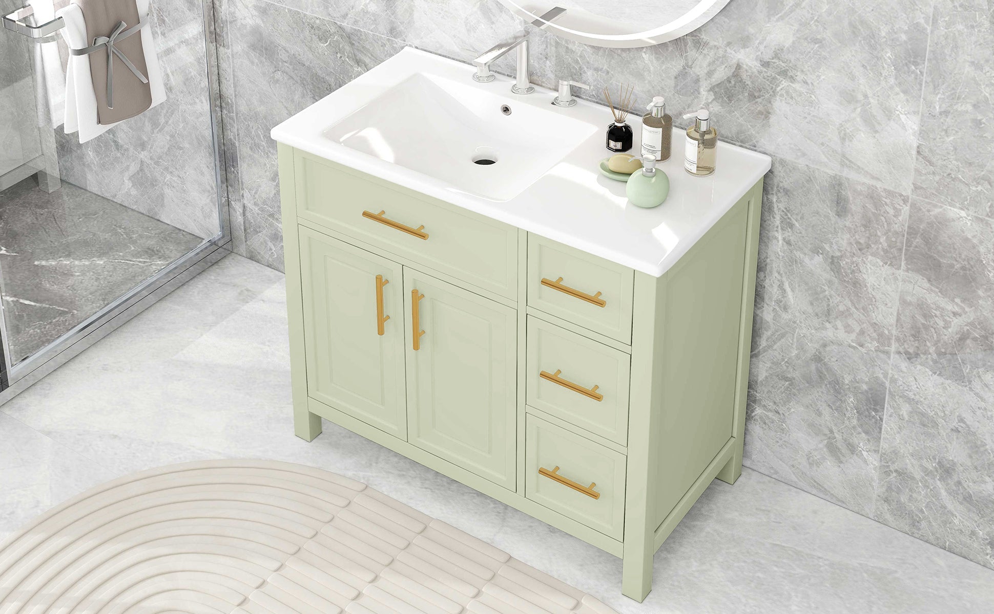 36" Bathroom Vanity with Sink Top, Cabinet with Two Doors and Three Drawers