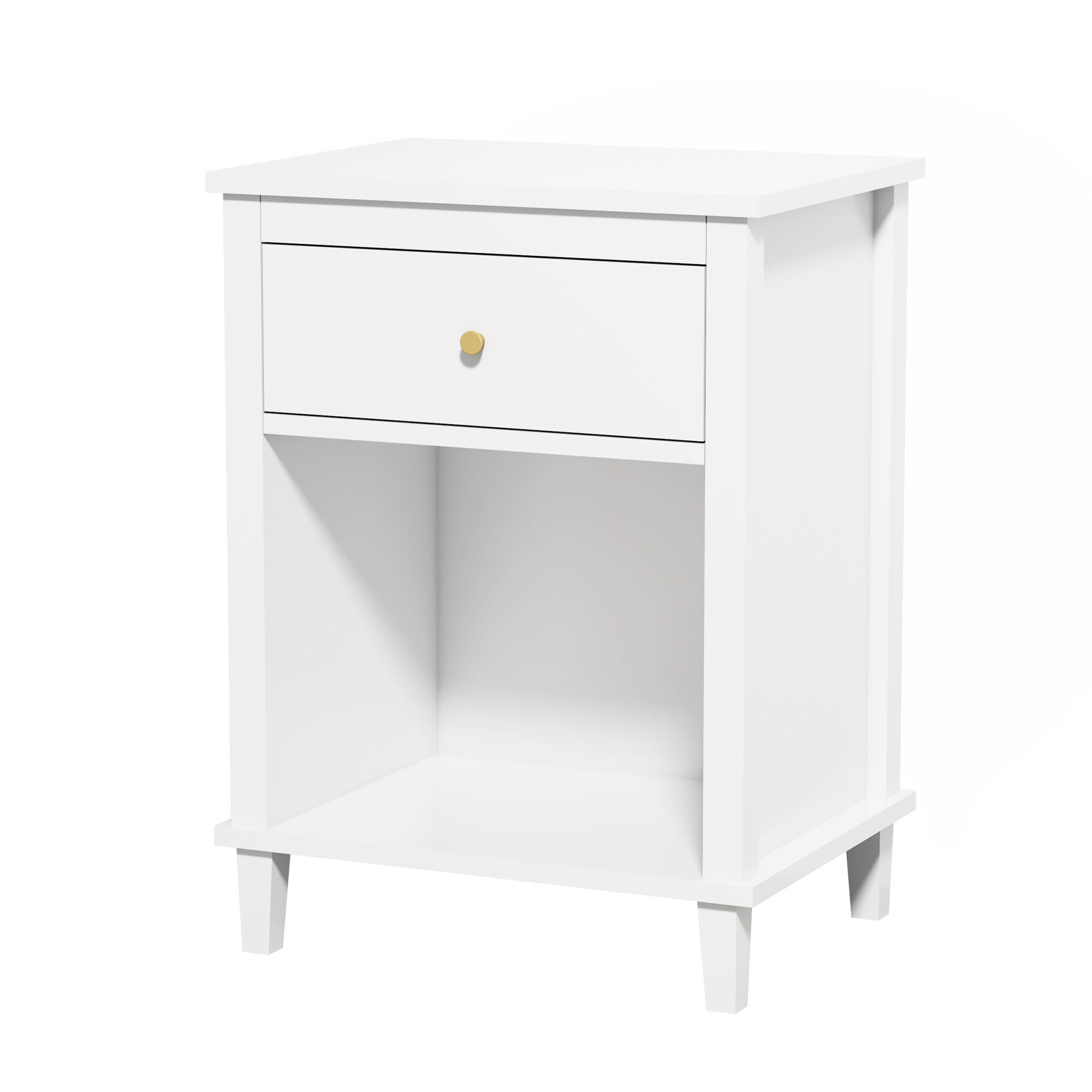 Nightstand With 1 Drawer and 1 Shelf - White