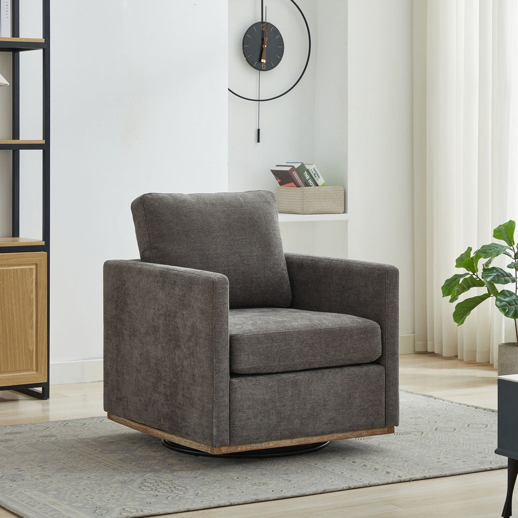 Modern Square Upholstered Swivel Accent Chair with Metal Base