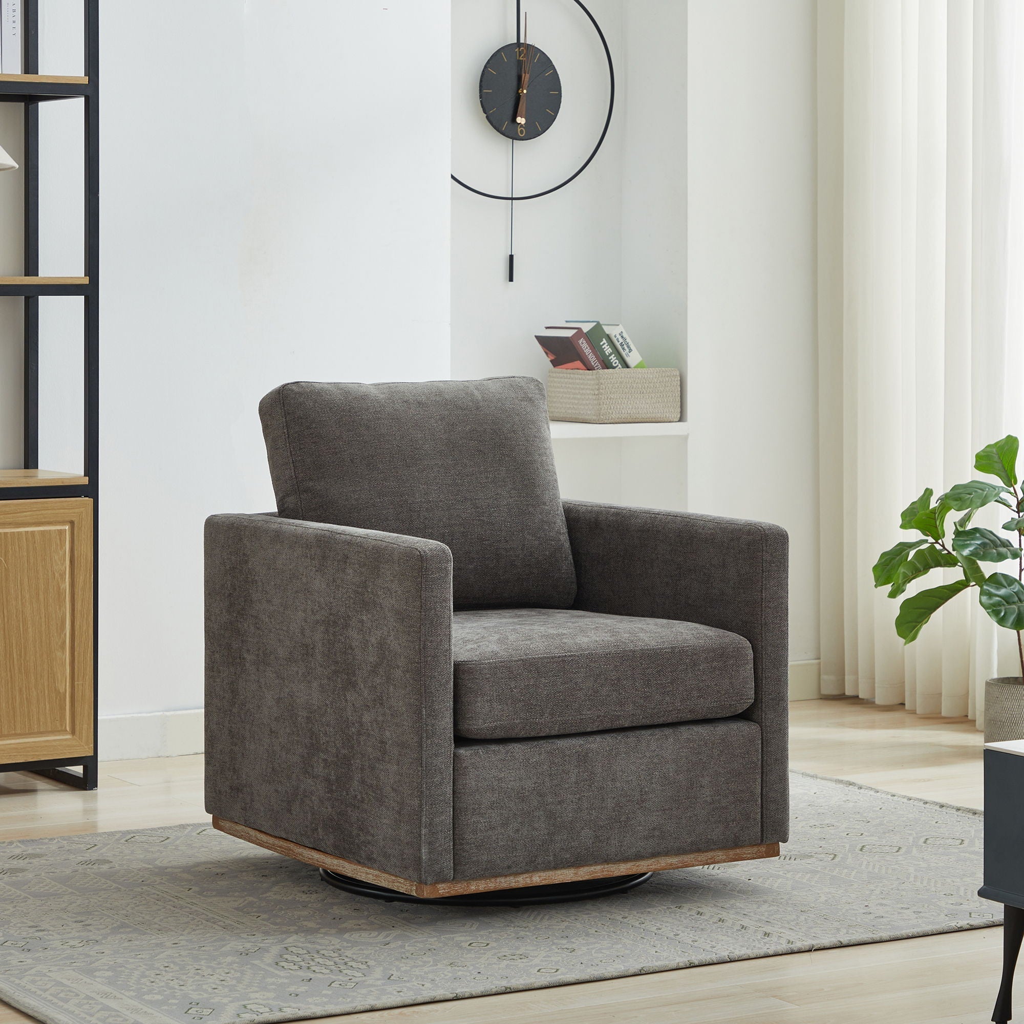 Modern Square Upholstered Swivel Accent Chair with Metal Base