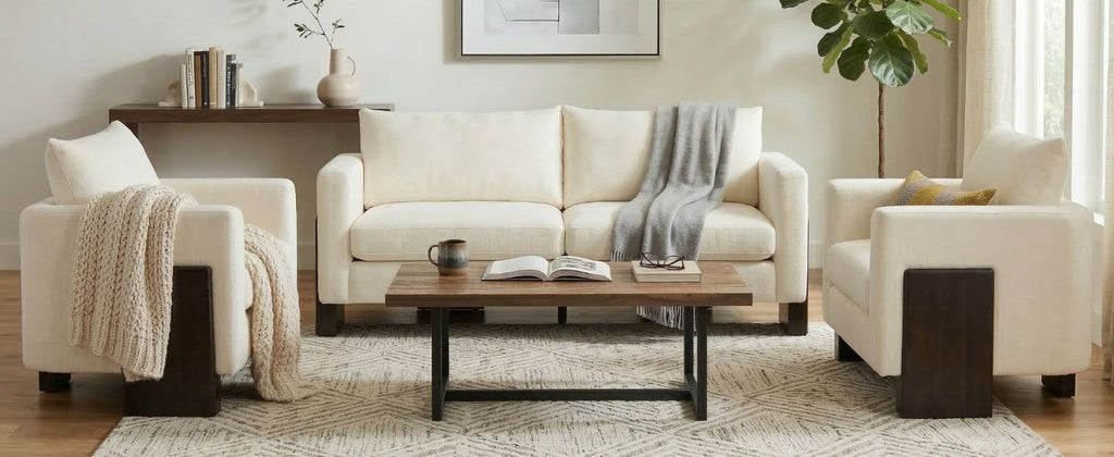 Cozy Sofa Set Oversized Comfy Cloud Sofa with Rubberwood Legs