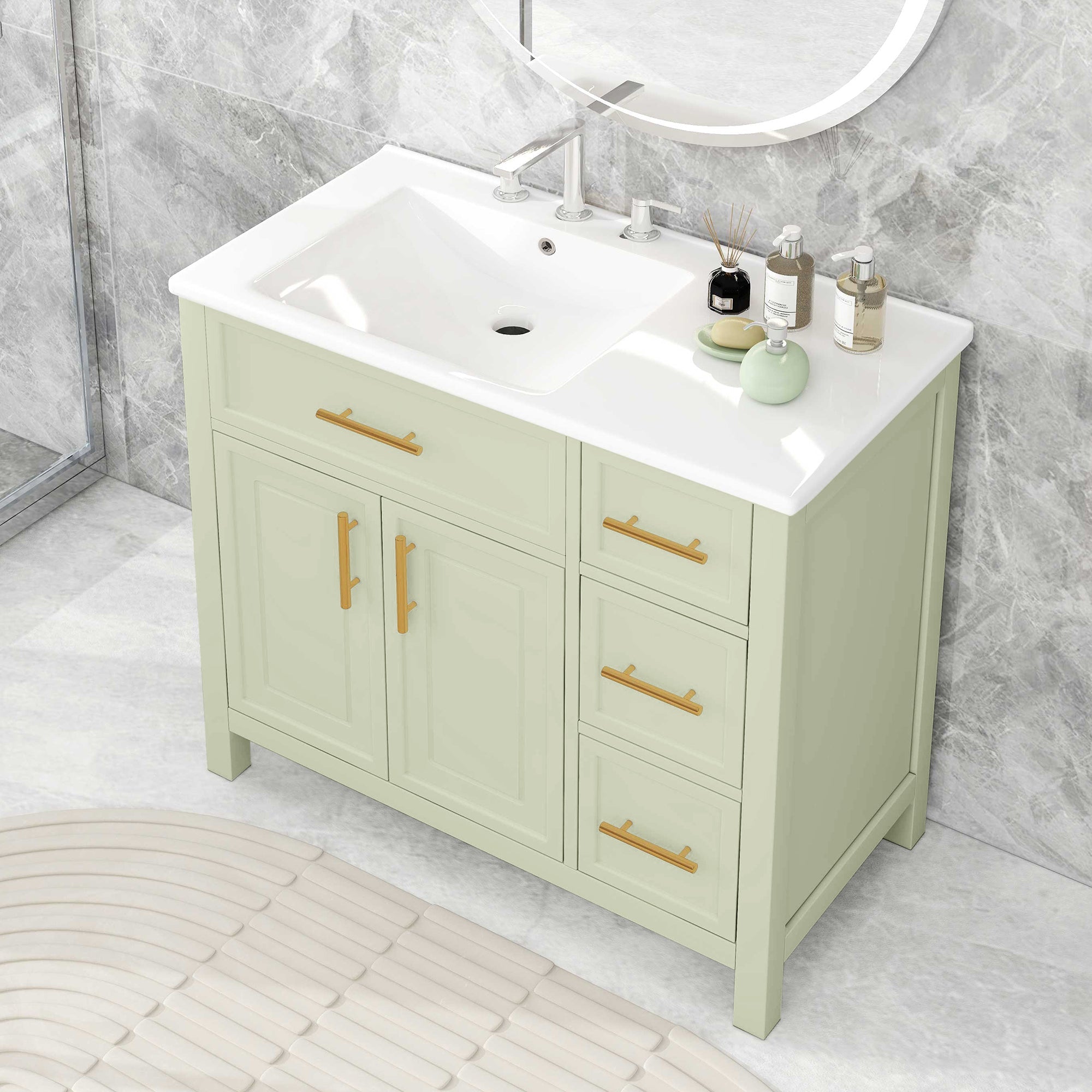 36" Bathroom Vanity with Sink Top, Cabinet with Two Doors and Three Drawers
