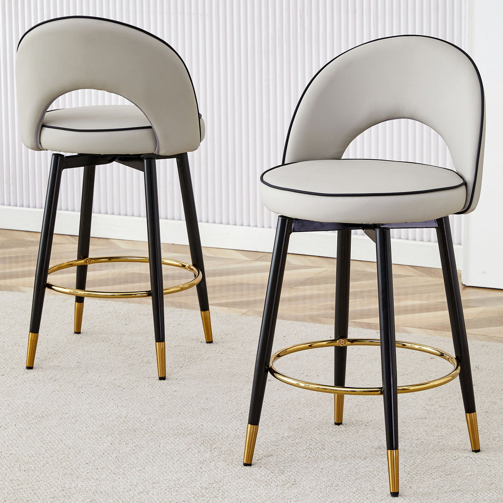 Modern Upholstered 360° Rotatable Bar Chair With Metal Legs For Dining Room (Set of 2)