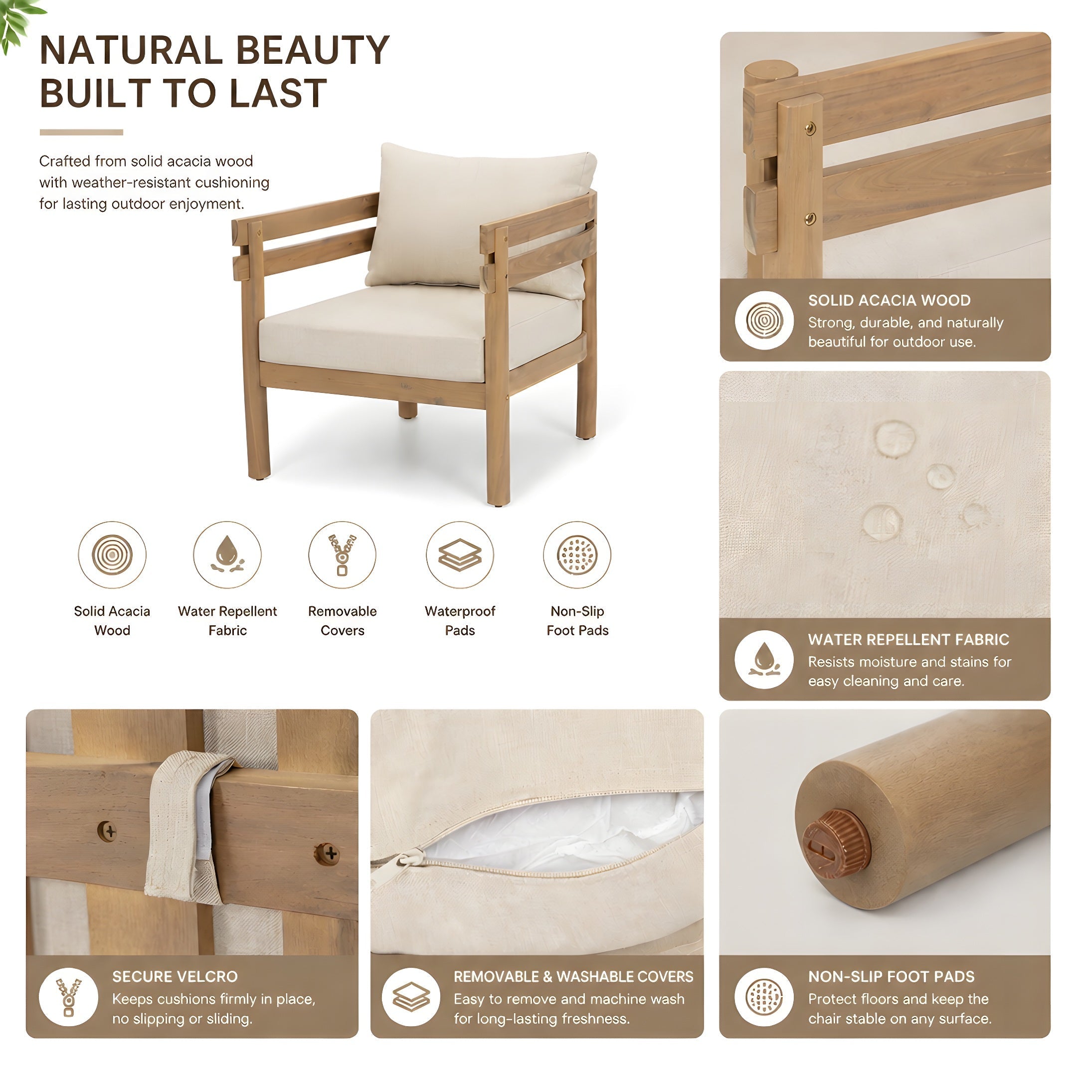 4-Piece Acacia Wood Patio Furniture Set