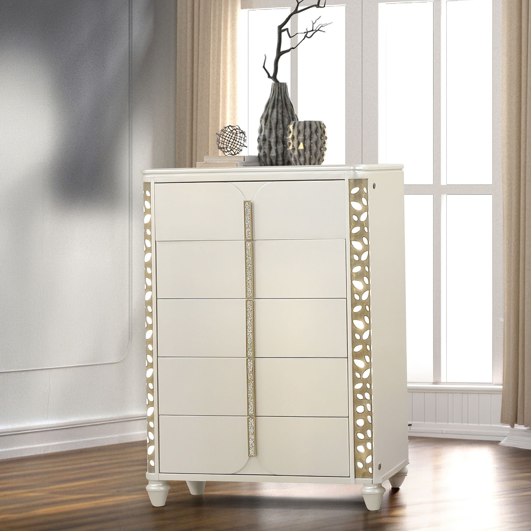 Cinderella - Chest With LED Accents And 5 Storage Drawers - Beige