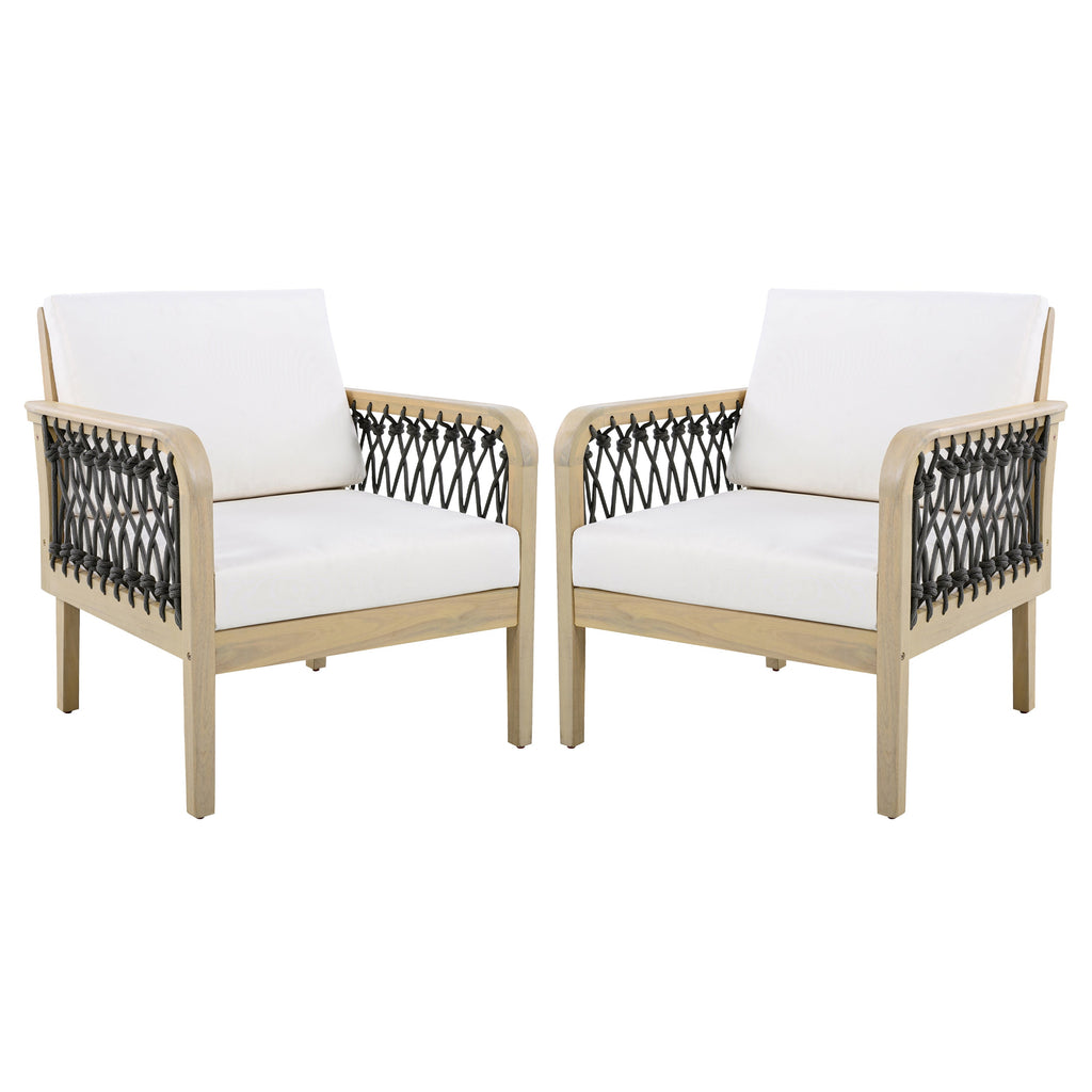 Outdoor Acacia Wood Club Chair with Handwoven Rope (Set of 2)
