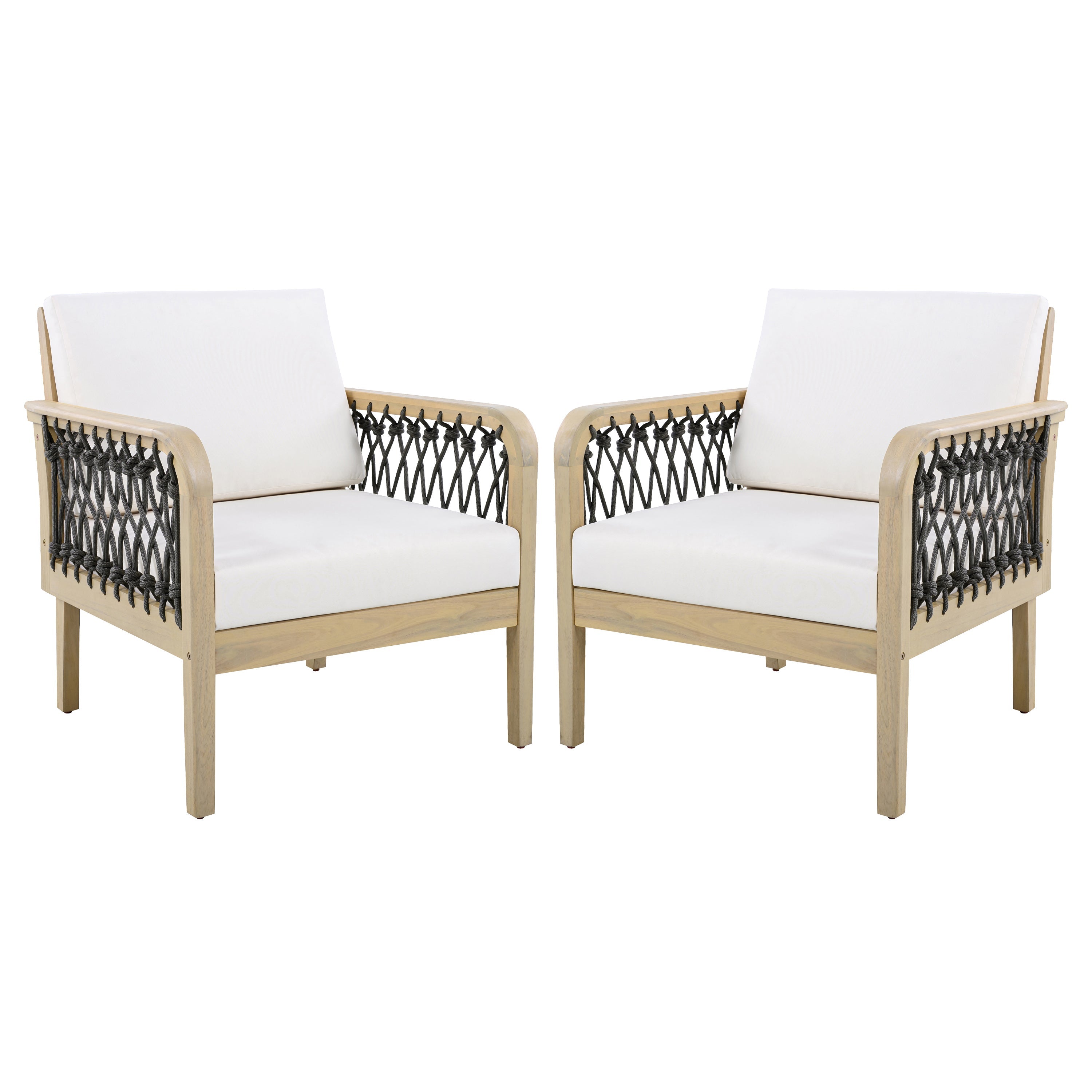 Outdoor Acacia Wood Club Chair with Handwoven Rope (Set of 2)